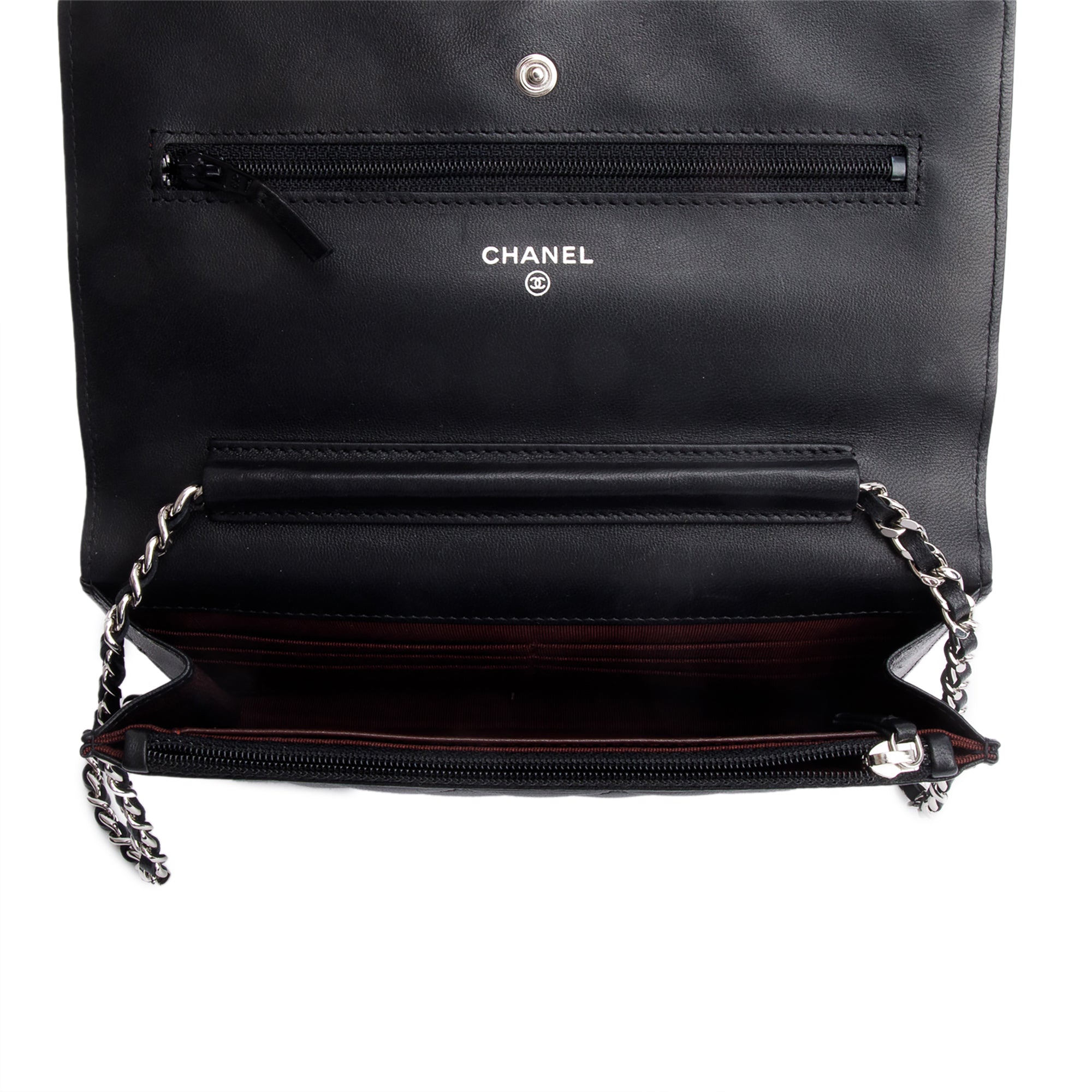 Chanel Black Quilted Lambskin Leather Classic Wallet on Chain w/ Authenticity Card