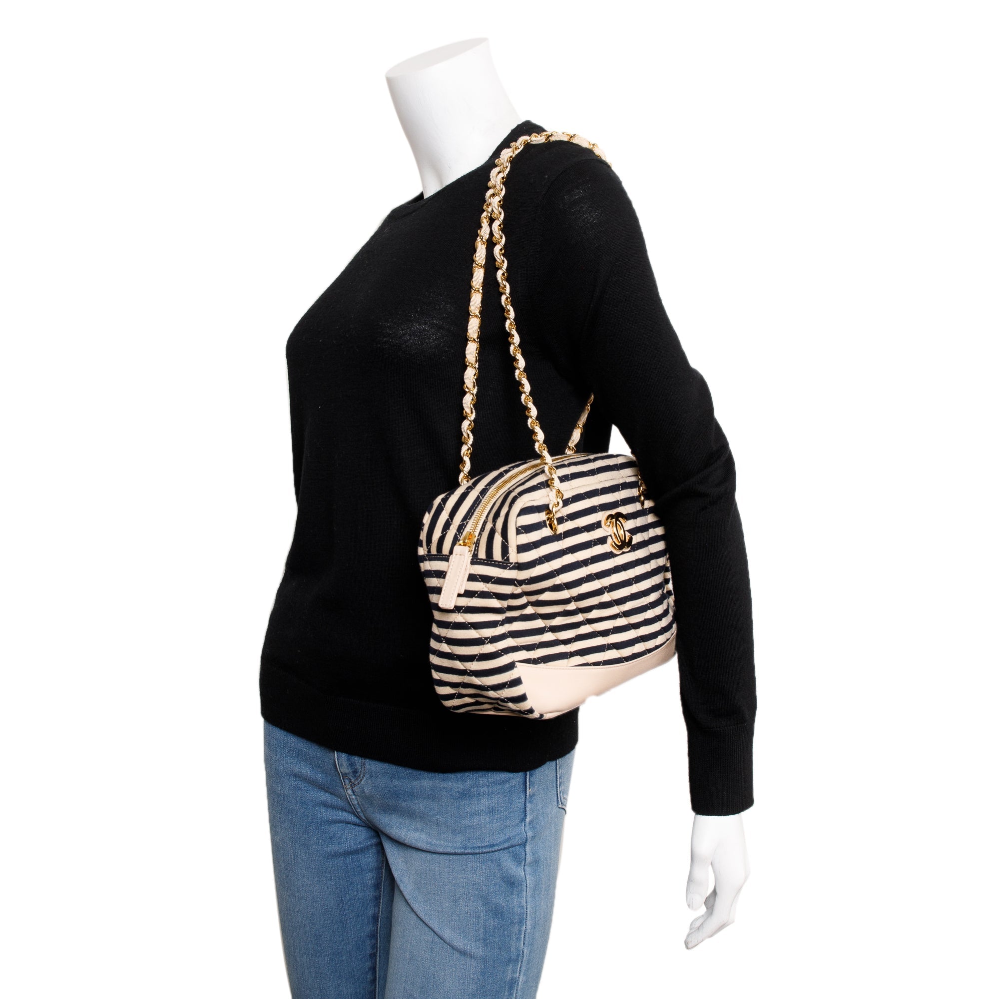 Chanel Beige & Black Quilted Jersey Coco Sailor Camera Bag w/ Authenticity Card