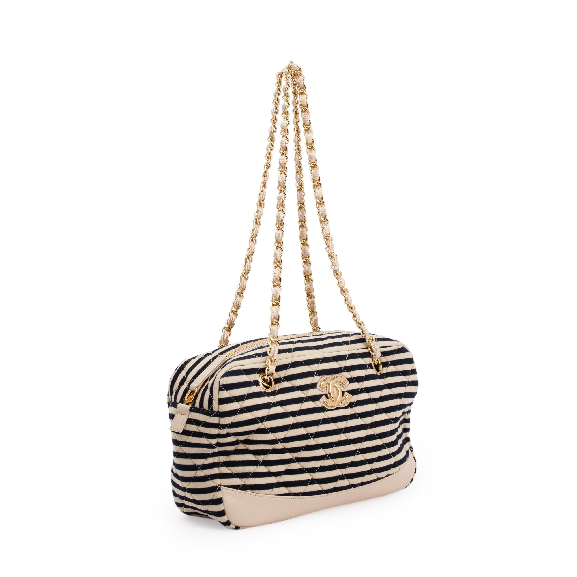 Chanel Beige & Black Quilted Jersey Coco Sailor Camera Bag w/ Authenticity Card