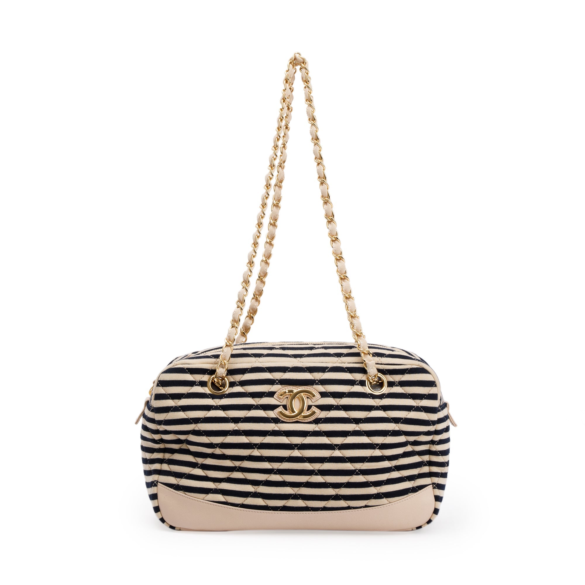 Chanel Beige & Black Quilted Jersey Coco Sailor Camera Bag w/ Authenticity Card