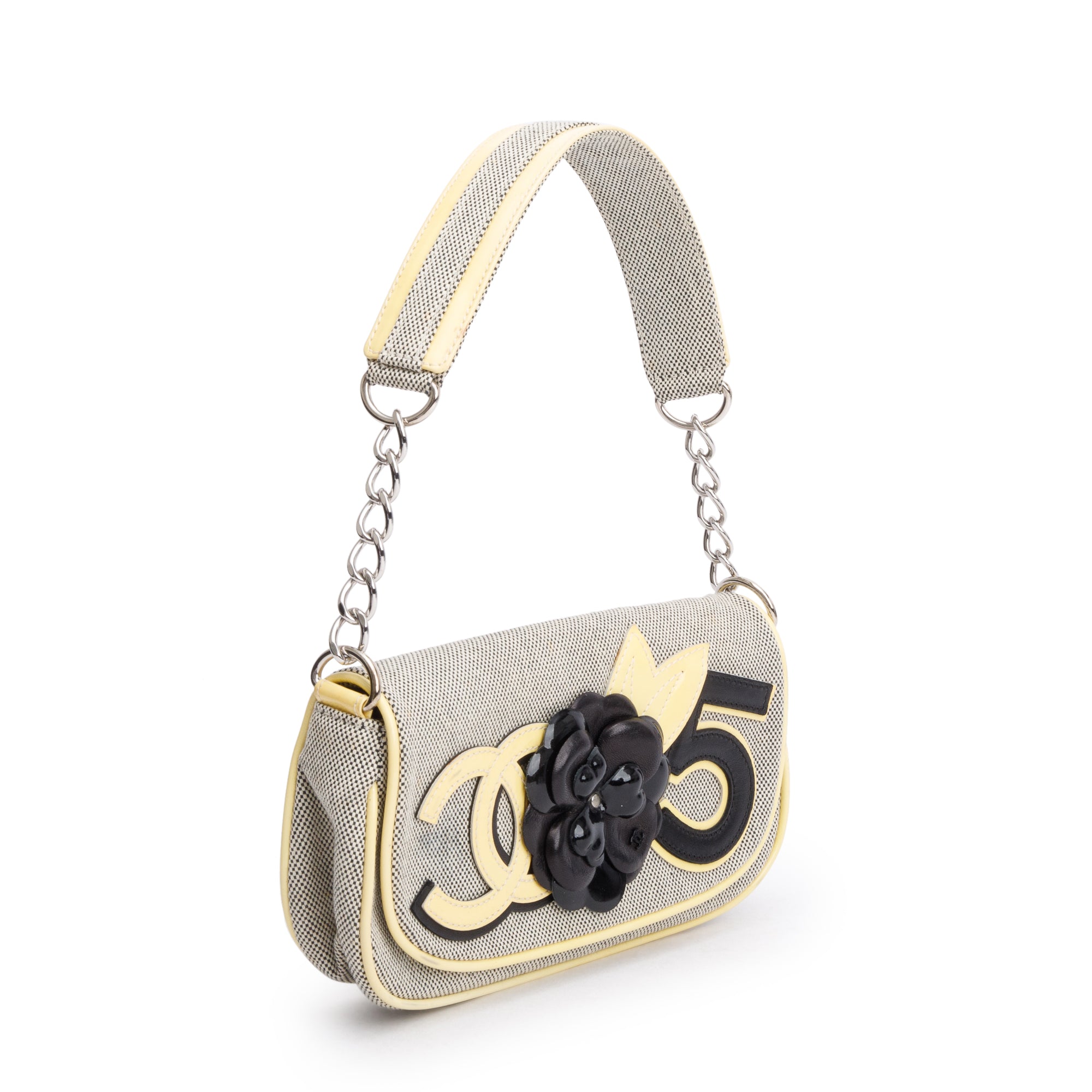 Chanel Beige Canvas Camellia No.5 Mini Flap Bag