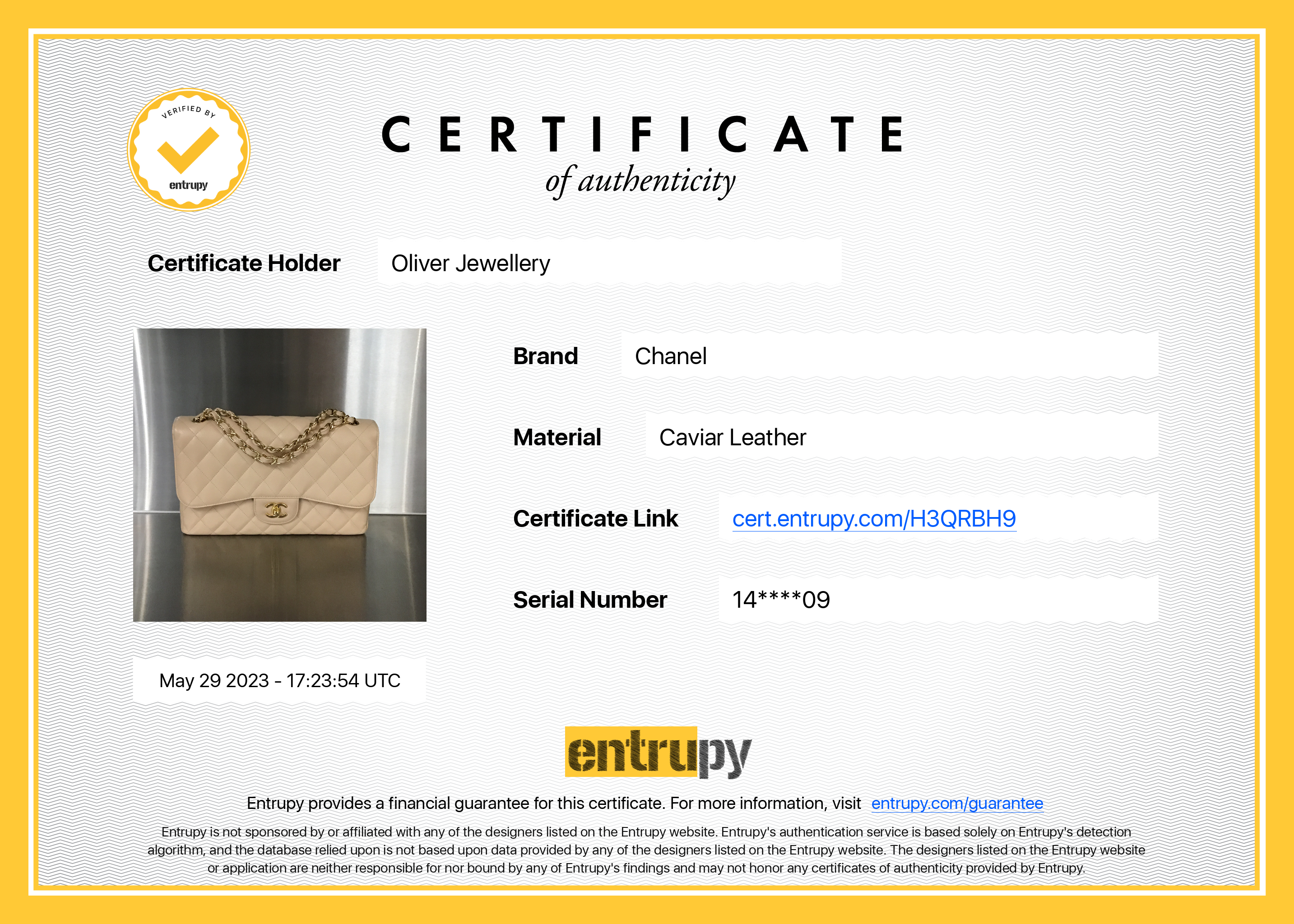 Chanel Beige Caviar Classic Jumbo Double Flap Bag w/ Authenticity Card