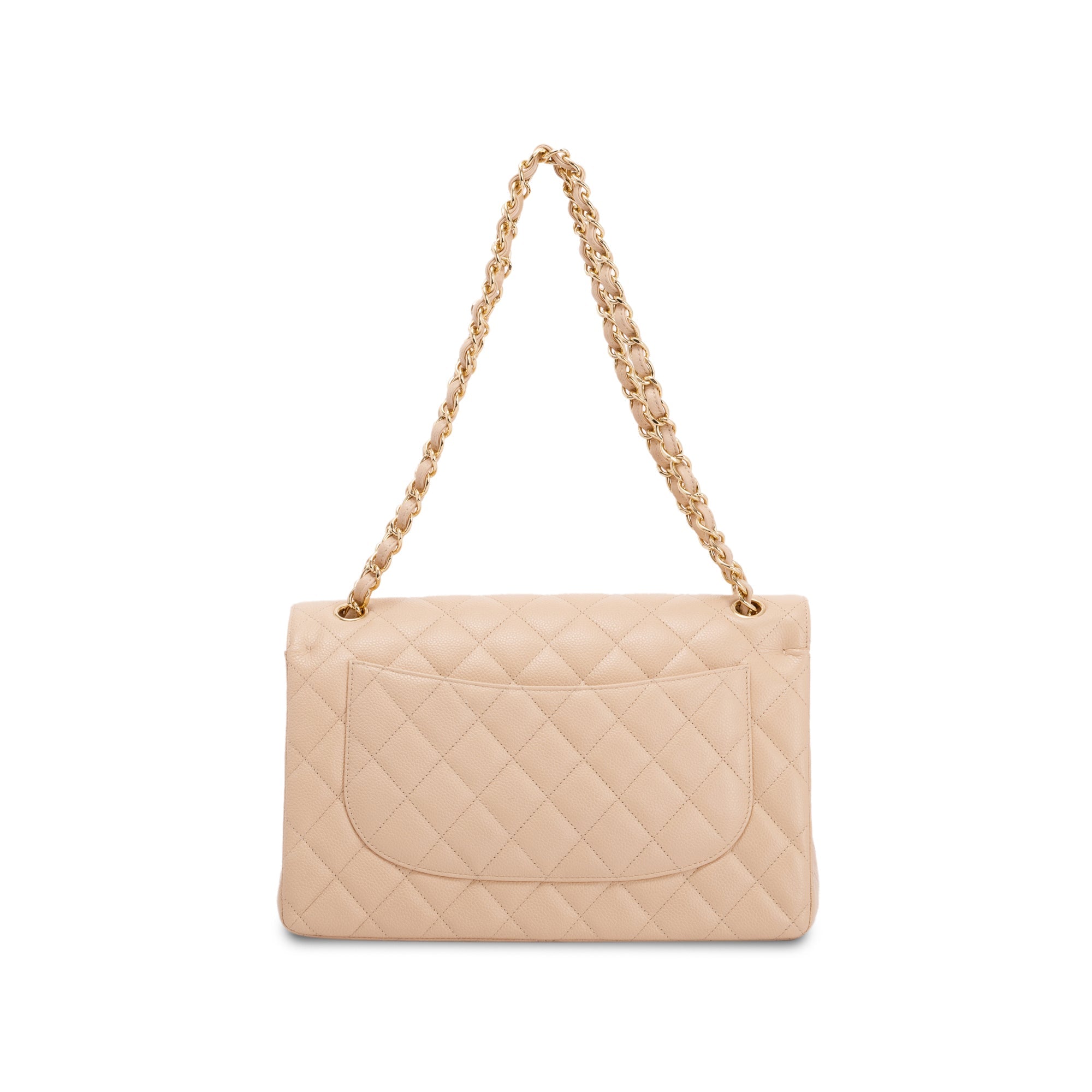 Chanel Beige Caviar Classic Jumbo Double Flap Bag w/ Authenticity Card