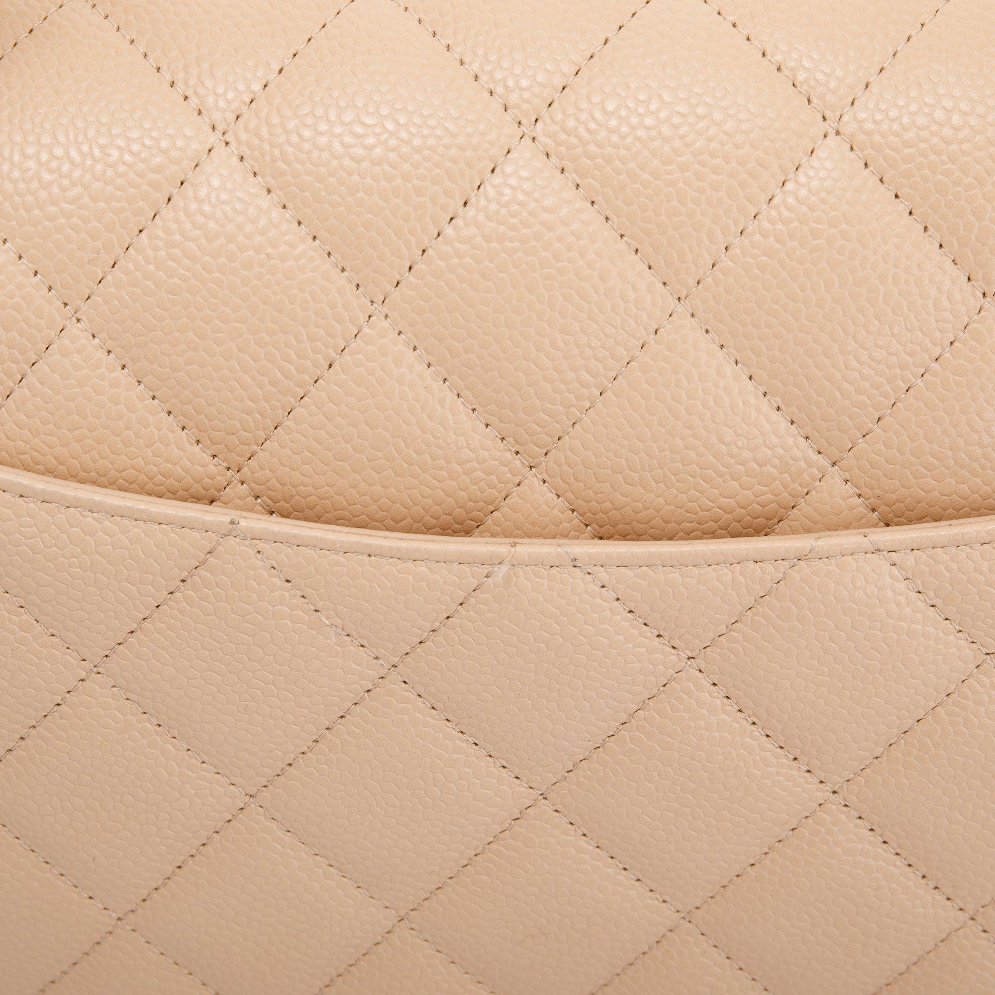 Chanel Beige Caviar Classic Jumbo Double Flap Bag w/ Authenticity Card