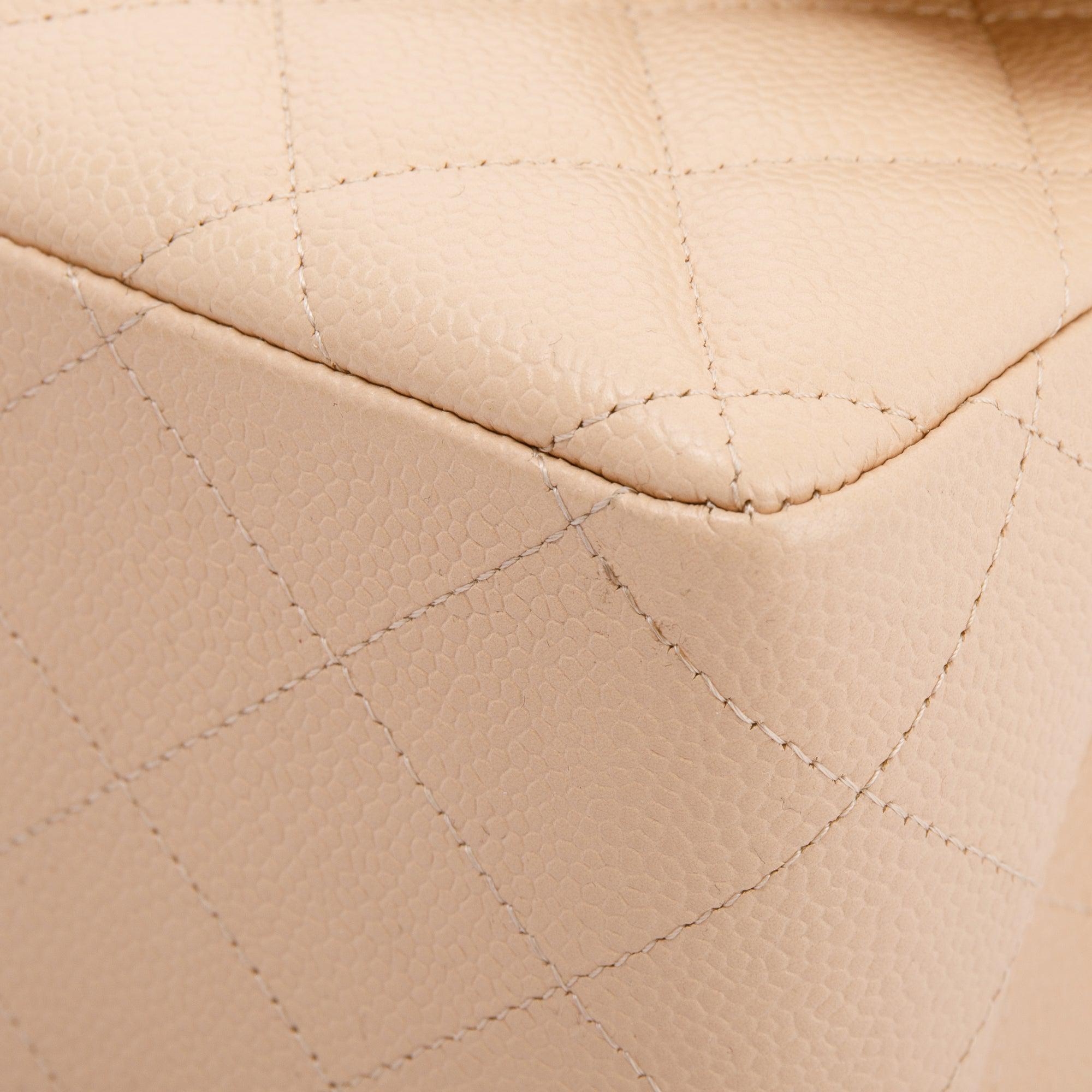 Chanel Beige Caviar Classic Jumbo Double Flap Bag w/ Authenticity Card