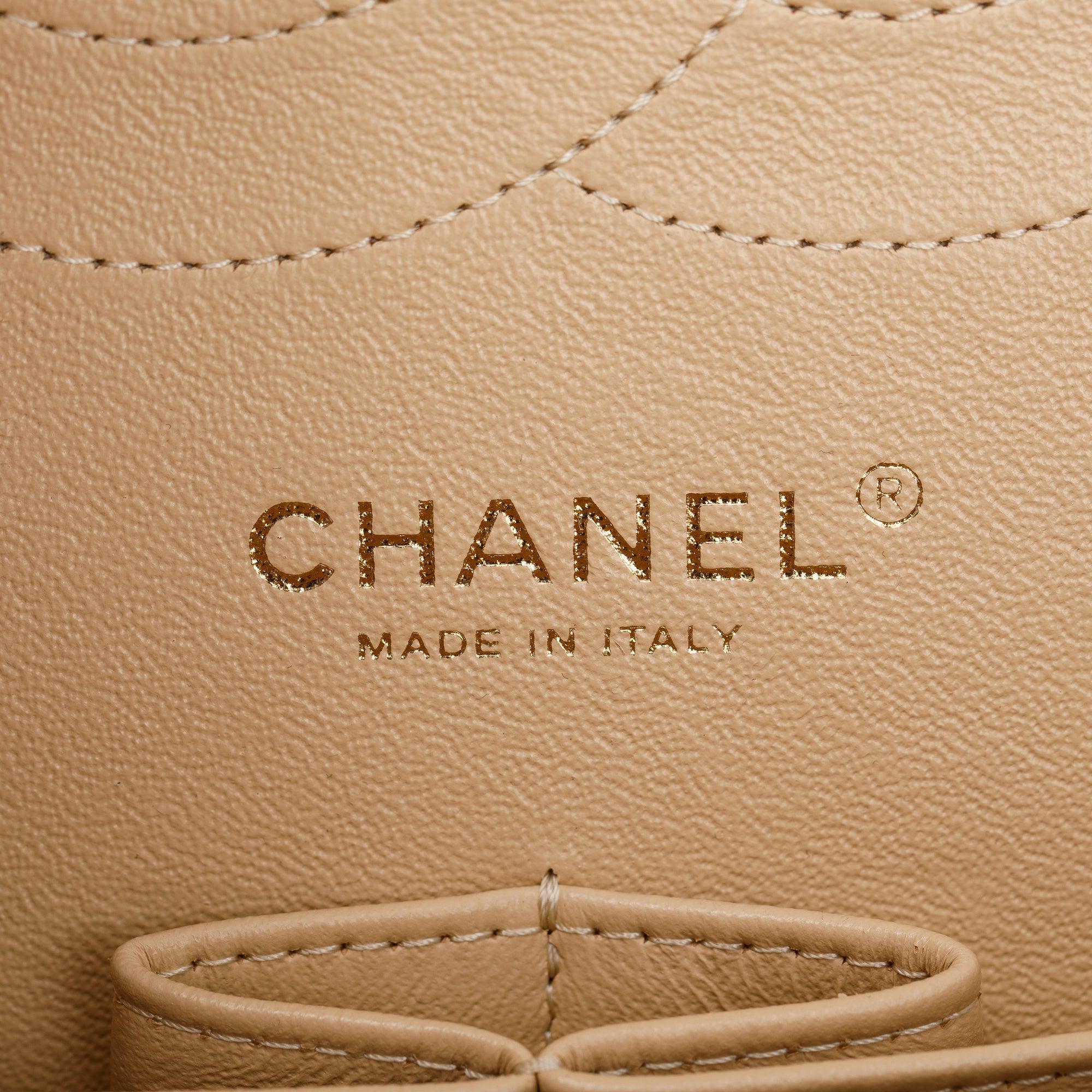 Chanel Beige Caviar Classic Jumbo Double Flap Bag w/ Authenticity Card