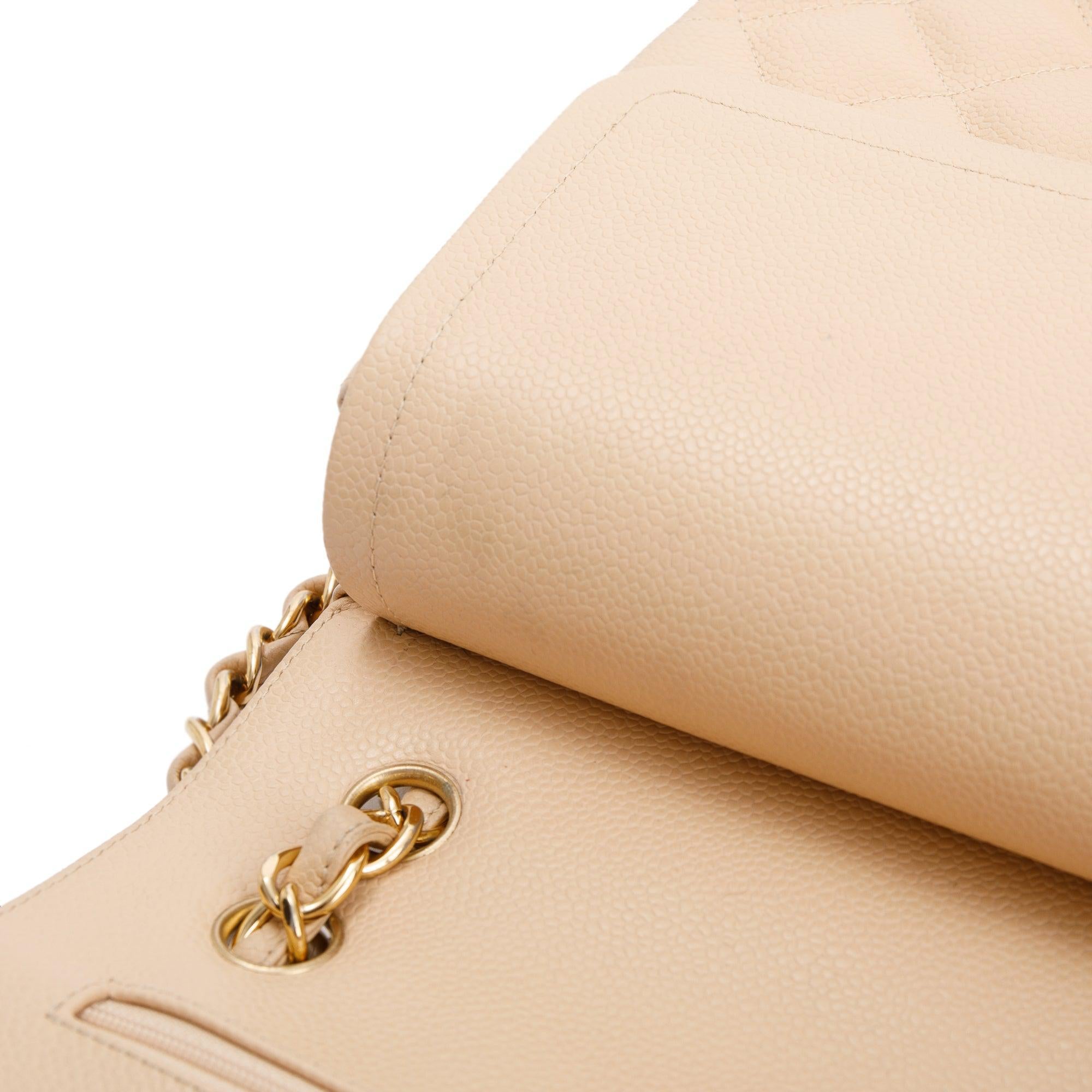 Chanel Beige Caviar Classic Jumbo Double Flap Bag w/Box