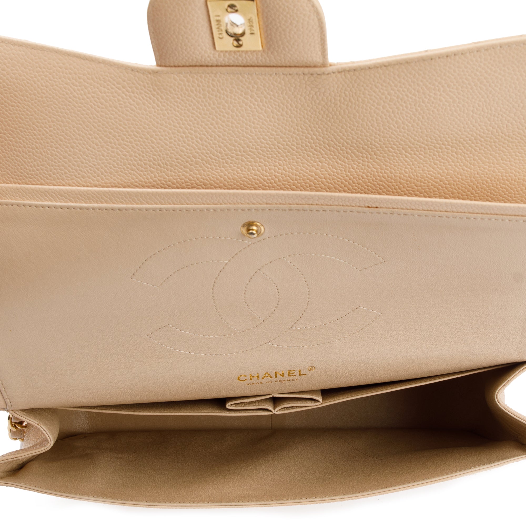Chanel Beige Caviar Classic Jumbo Double Flap Bag w/Box