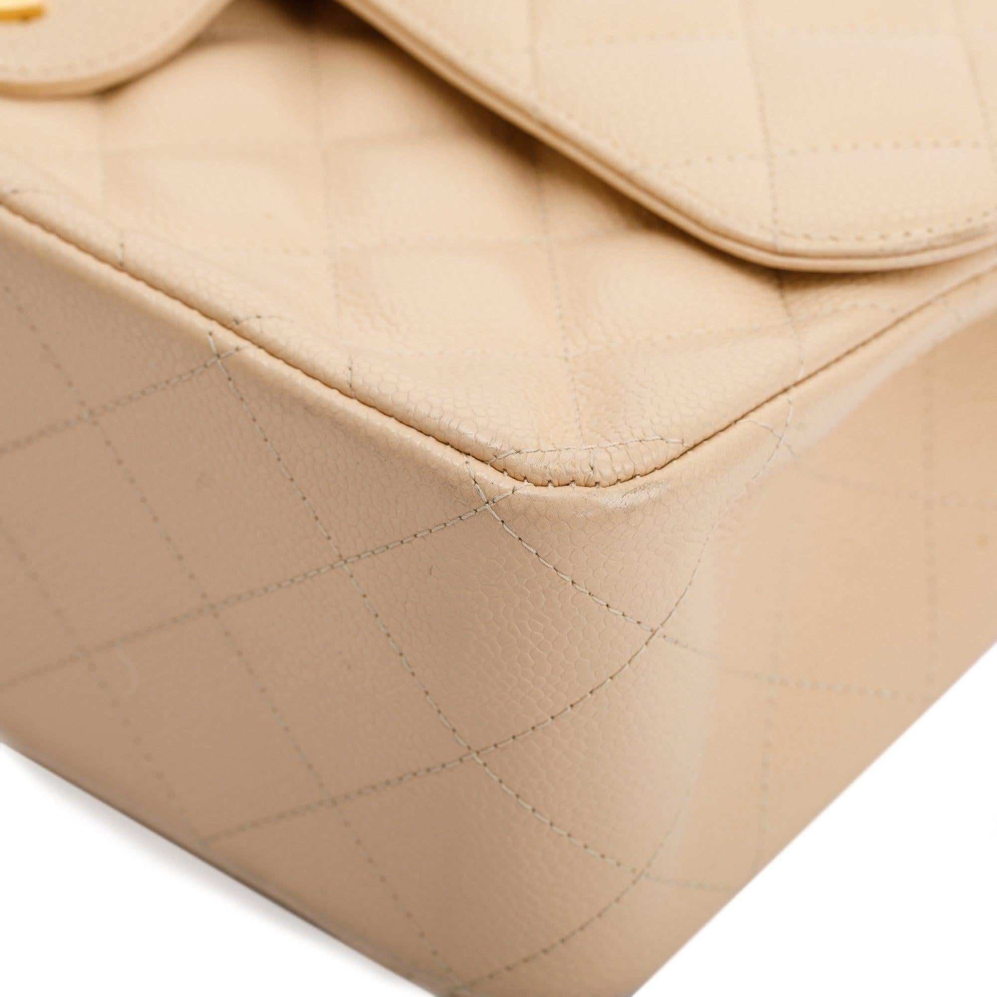 Chanel Beige Caviar Classic Jumbo Double Flap Bag w/Box