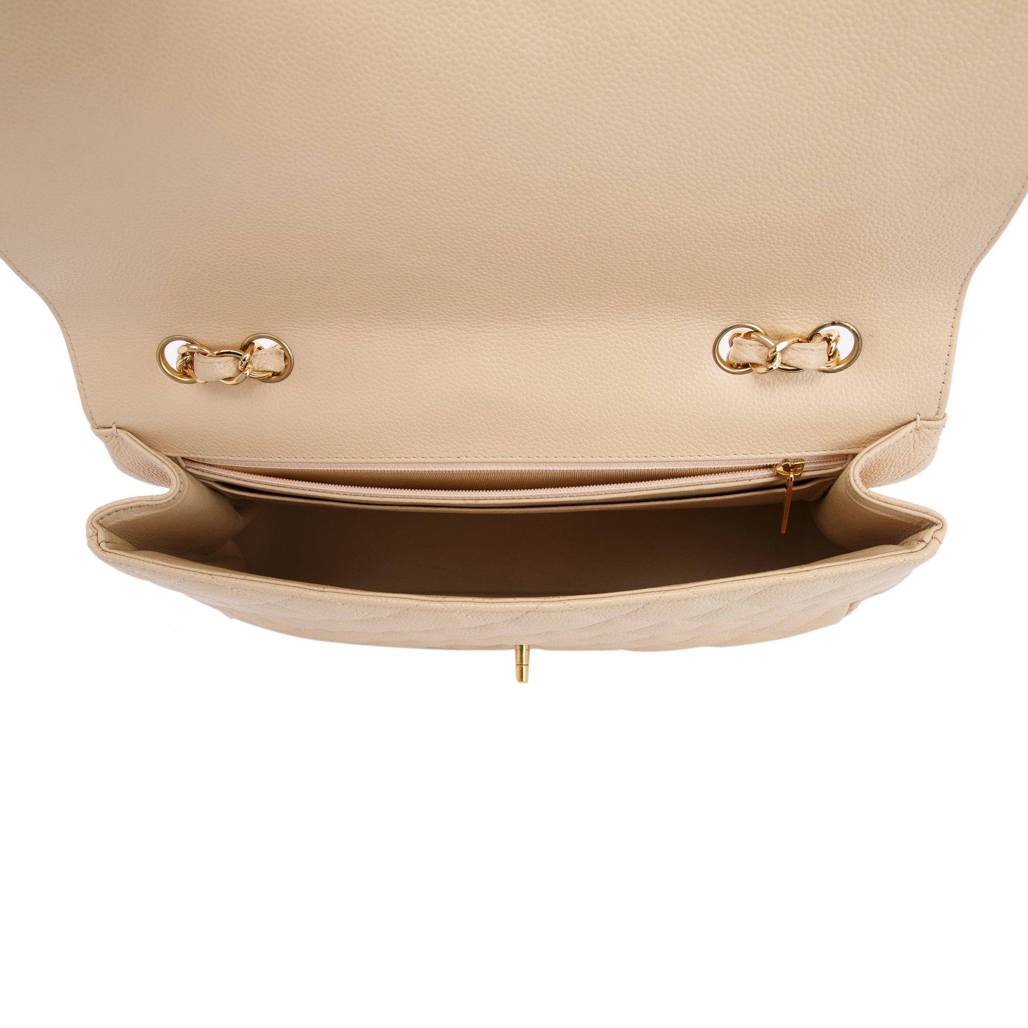 Chanel Beige Caviar Classic Jumbo Single Flap Bag w/ Authenticity Card