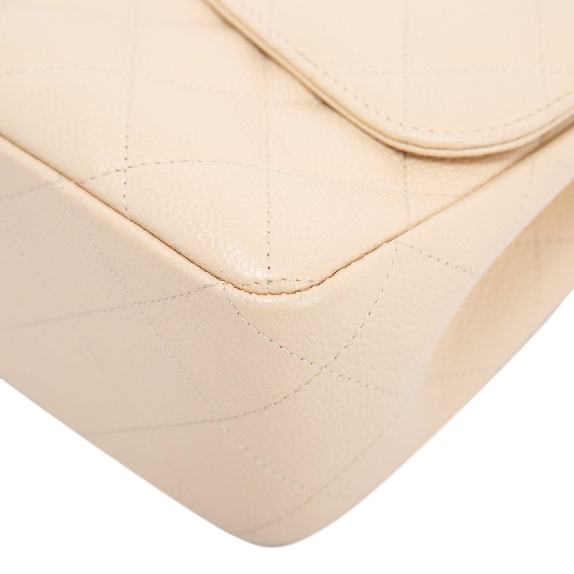 Chanel Beige Caviar Classic Jumbo Single Flap Bag w/ Authenticity Card