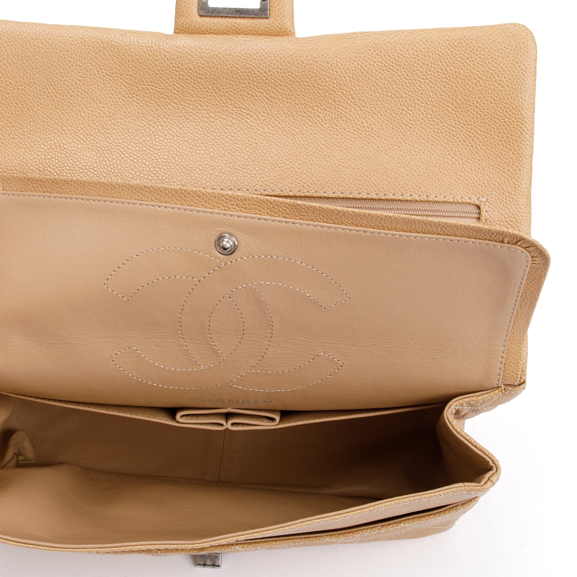 Chanel Beige Caviar Leather 2.55 Reissue 226 Double Flap Bag w/ Box & Authenticity Card