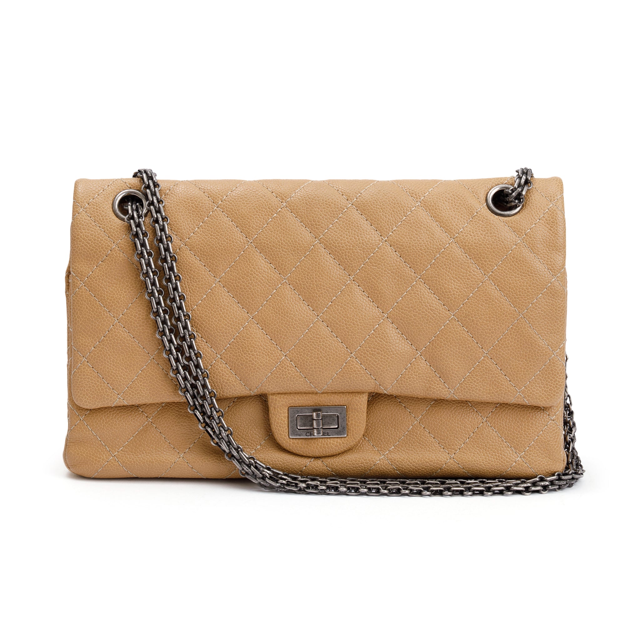 Chanel Beige Caviar Leather 2.55 Reissue 226 Double Flap Bag w/ Box & Authenticity Card