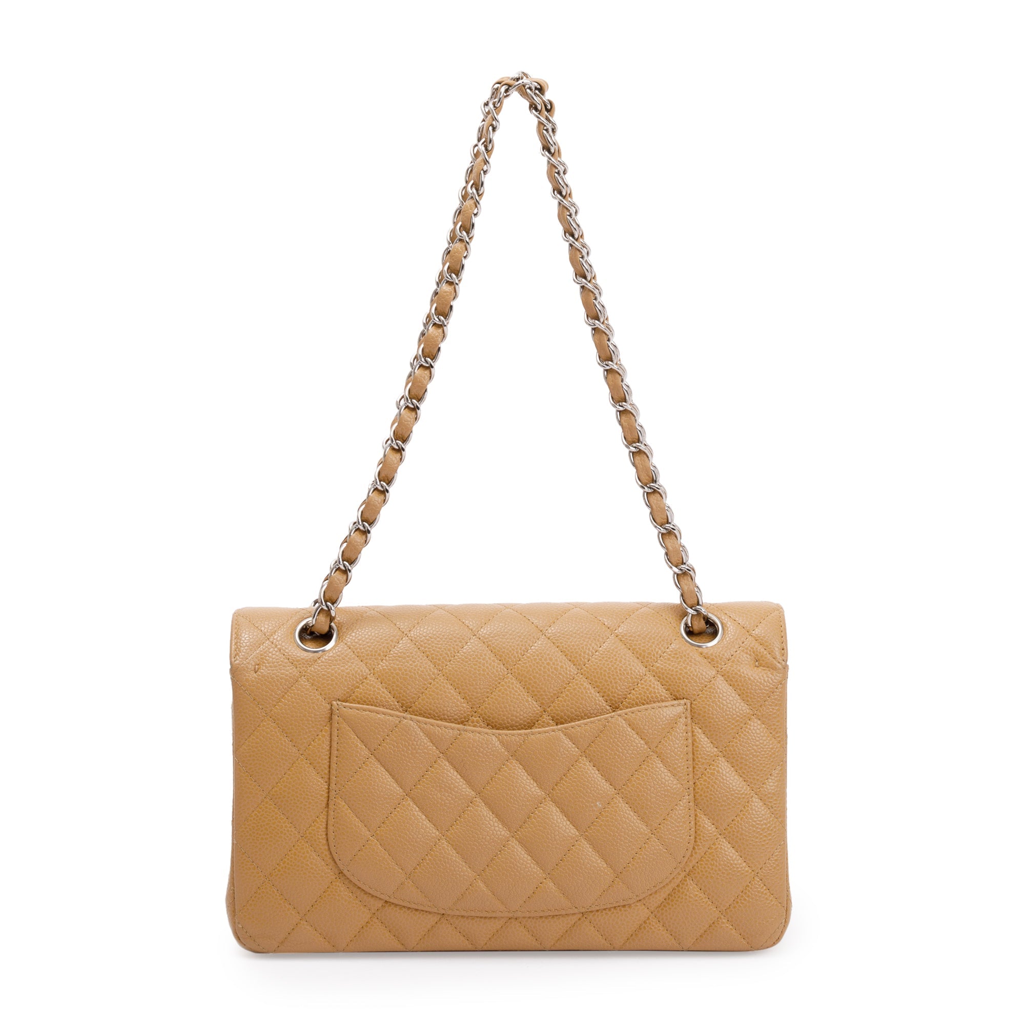 Chanel Beige Caviar Leather Classic Medium Double Flap Bag w/ Box & Authenticity Card