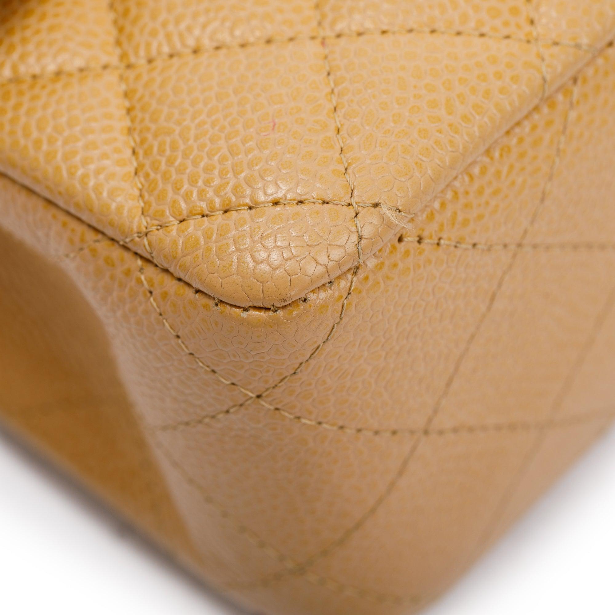 Chanel Beige Caviar Leather Classic Medium Double Flap Bag w/ Box & Authenticity Card