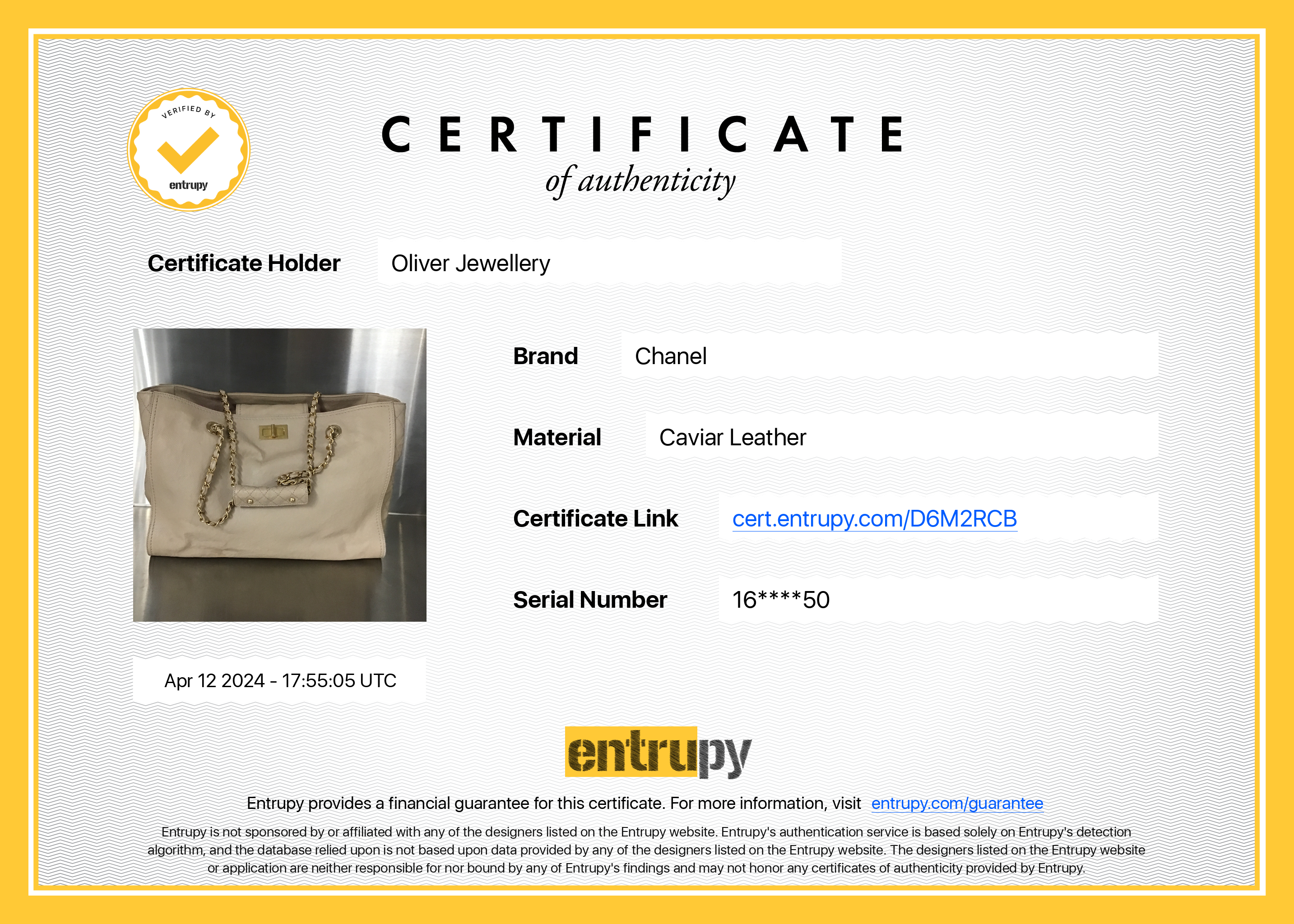 Chanel Beige Caviar Leather Large Reissue Tote w/ Authenticity Card