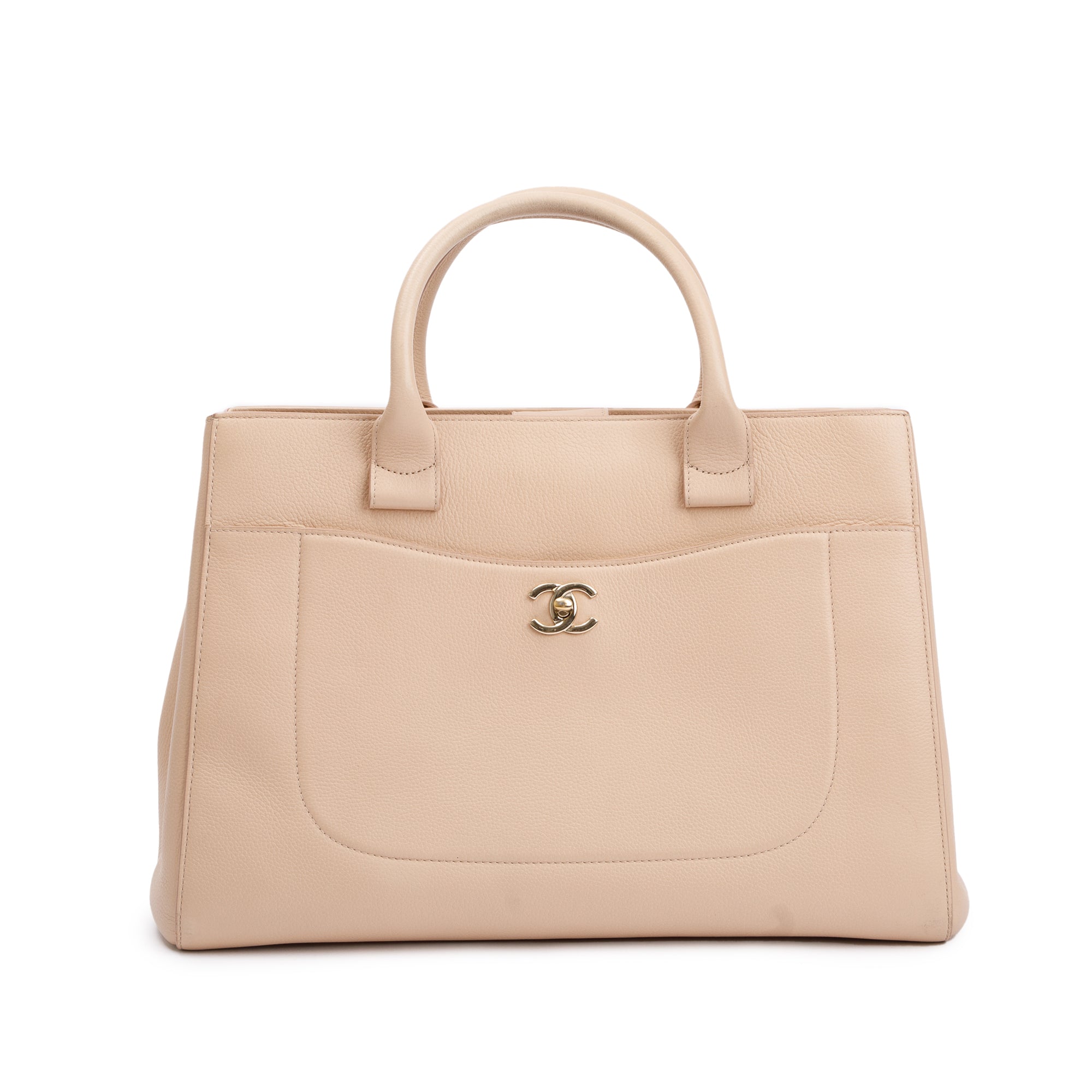 Chanel Beige Caviar Leather Medium Neo Excecutive Tote w/ Strap & Authenticity Card