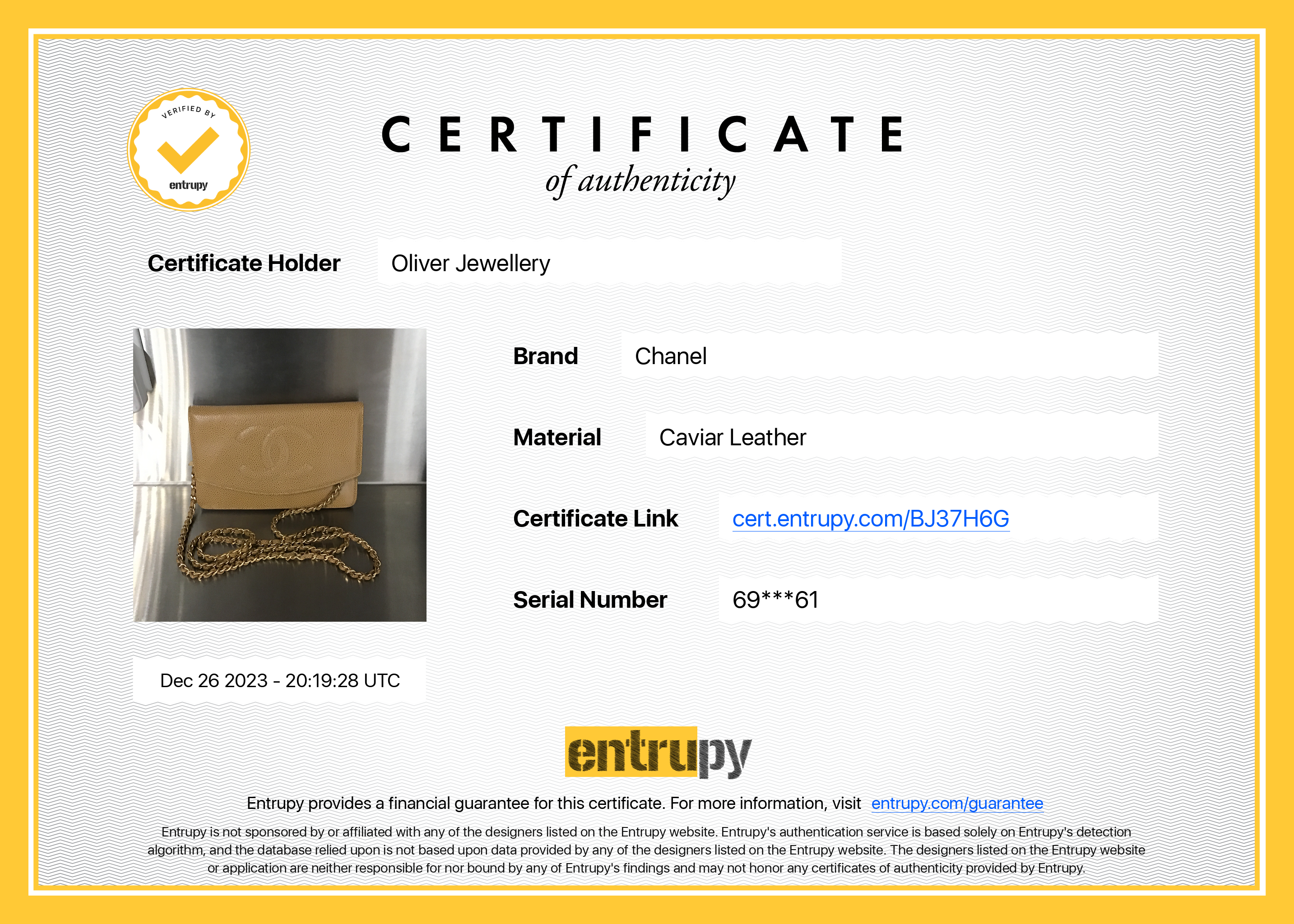 Chanel Beige Caviar Leather Timeless Wallet on Chain