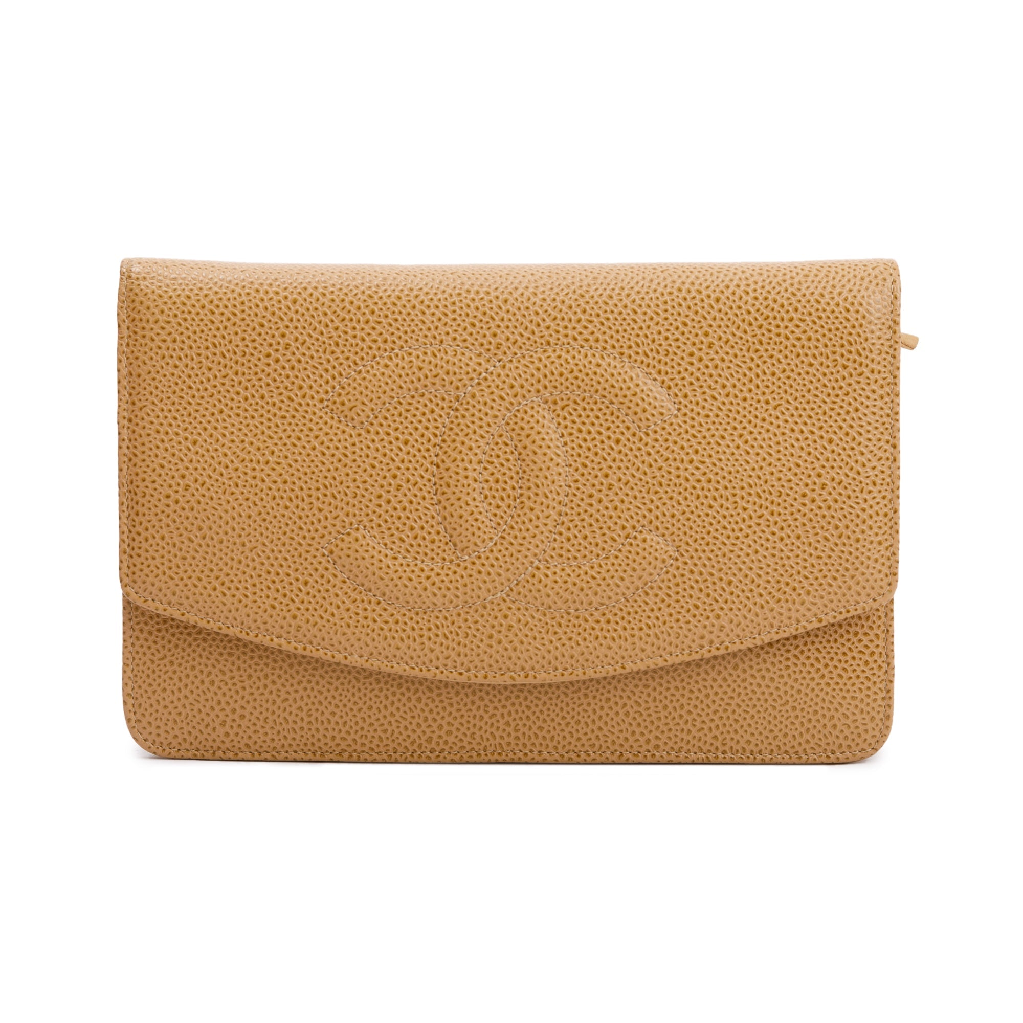 Chanel Beige Caviar Leather Timeless Wallet on Chain