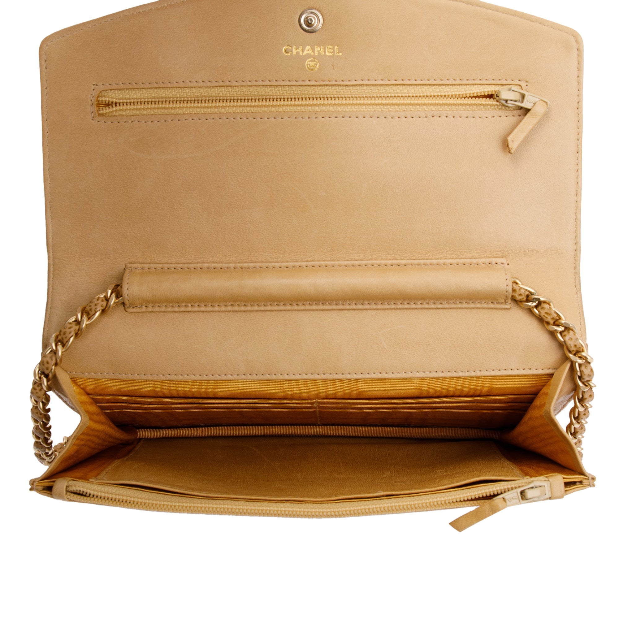 Chanel Beige Caviar Leather Timeless Wallet on Chain