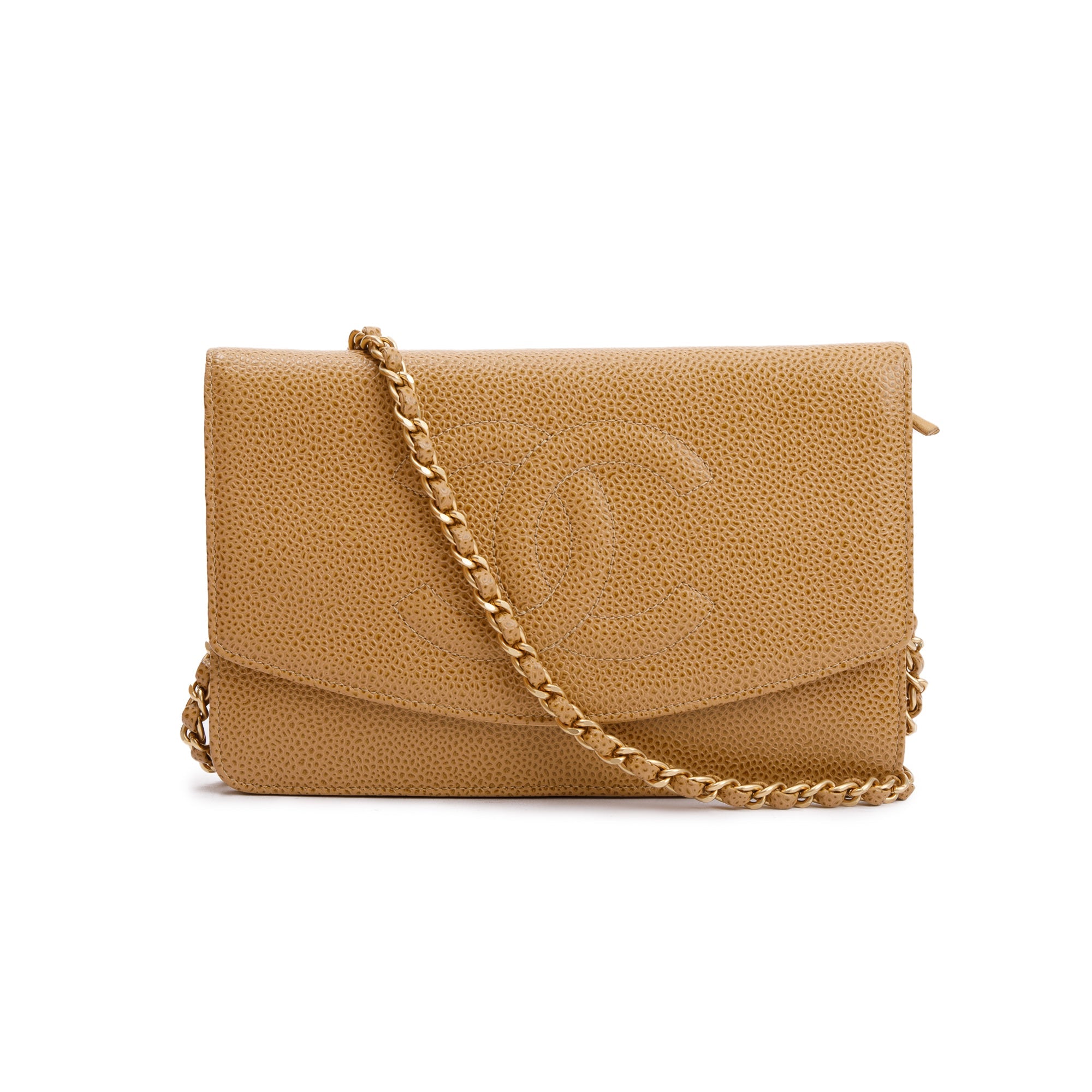 Chanel Beige Caviar Leather Timeless Wallet on Chain