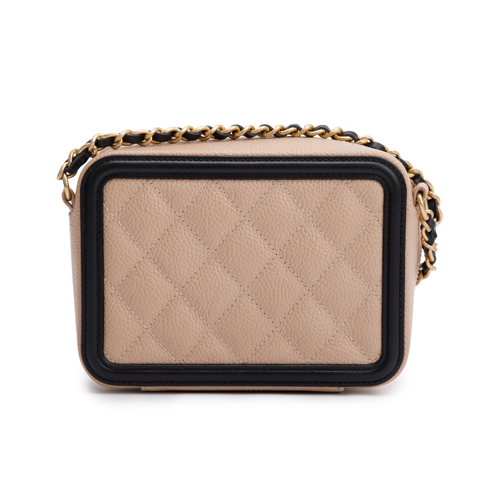 Chanel Beige Caviar Quilted Leather CC Filigree Vanity Chain Clutch w/ Receipt