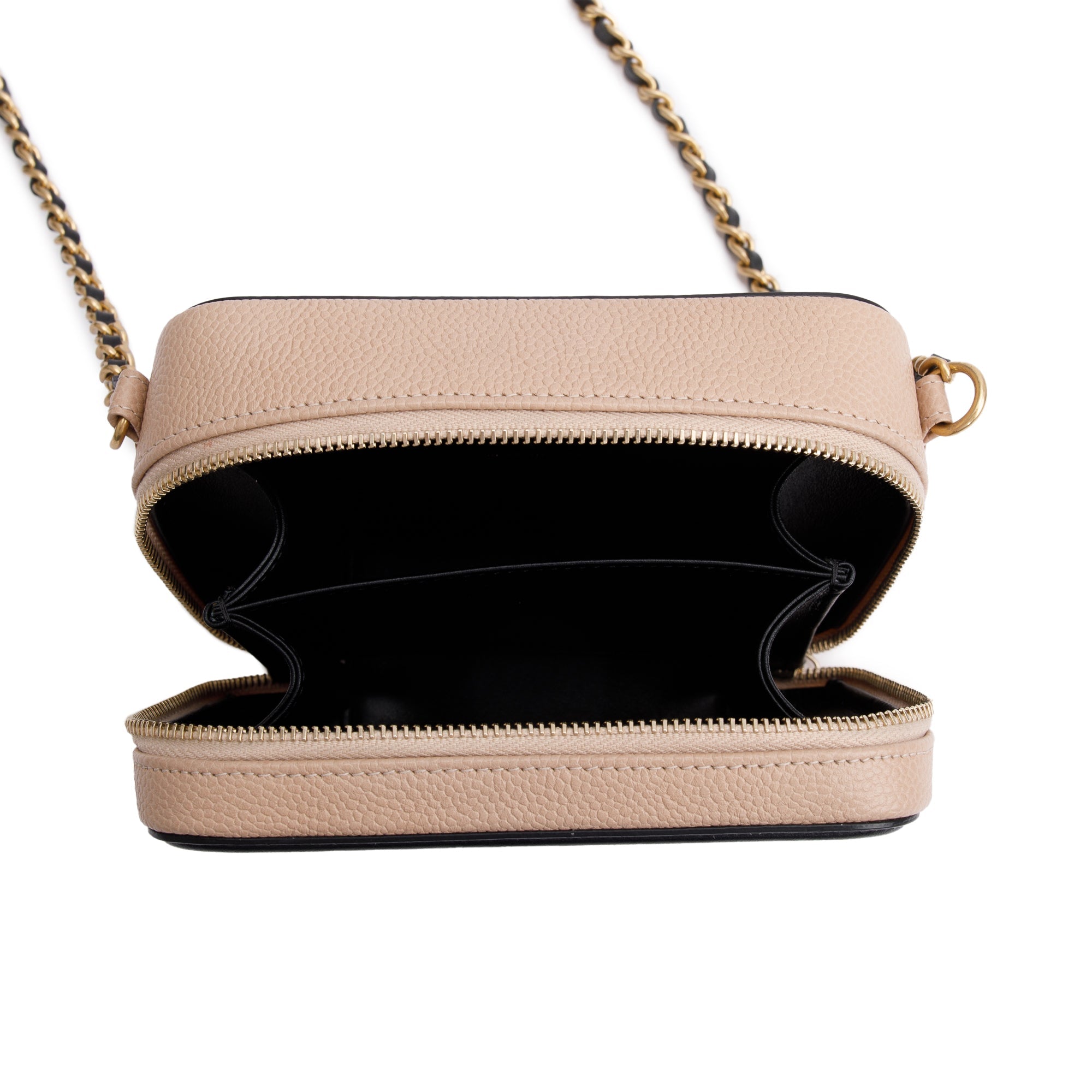 Chanel Beige Caviar Quilted Leather CC Filigree Vanity Chain Clutch w/ Receipt