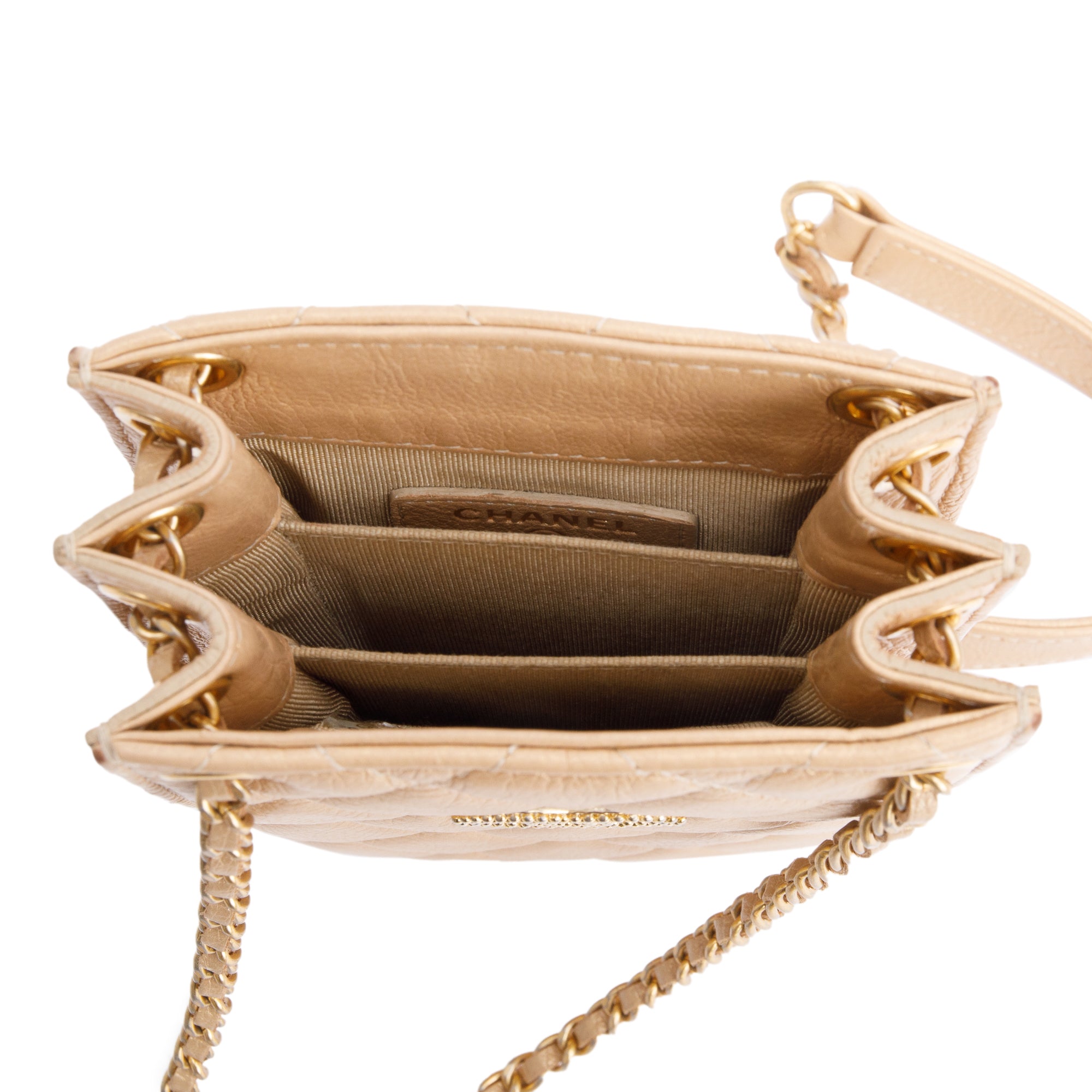 Chanel Beige Iridescent Quilted Calfskin Leather CC Crossbody Phone Holder