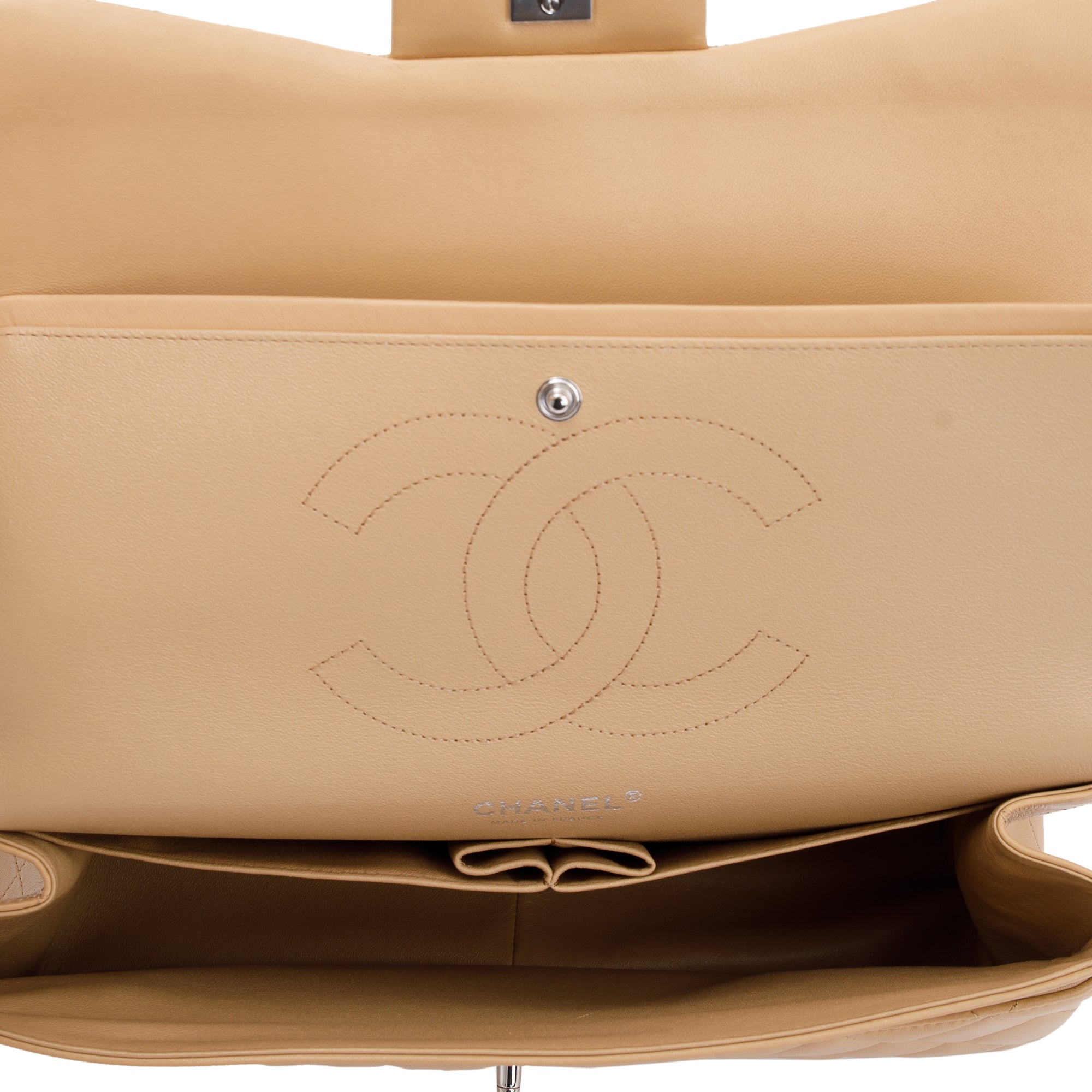 Chanel Beige Lambskin Classic Jumbo Double Flap Bag