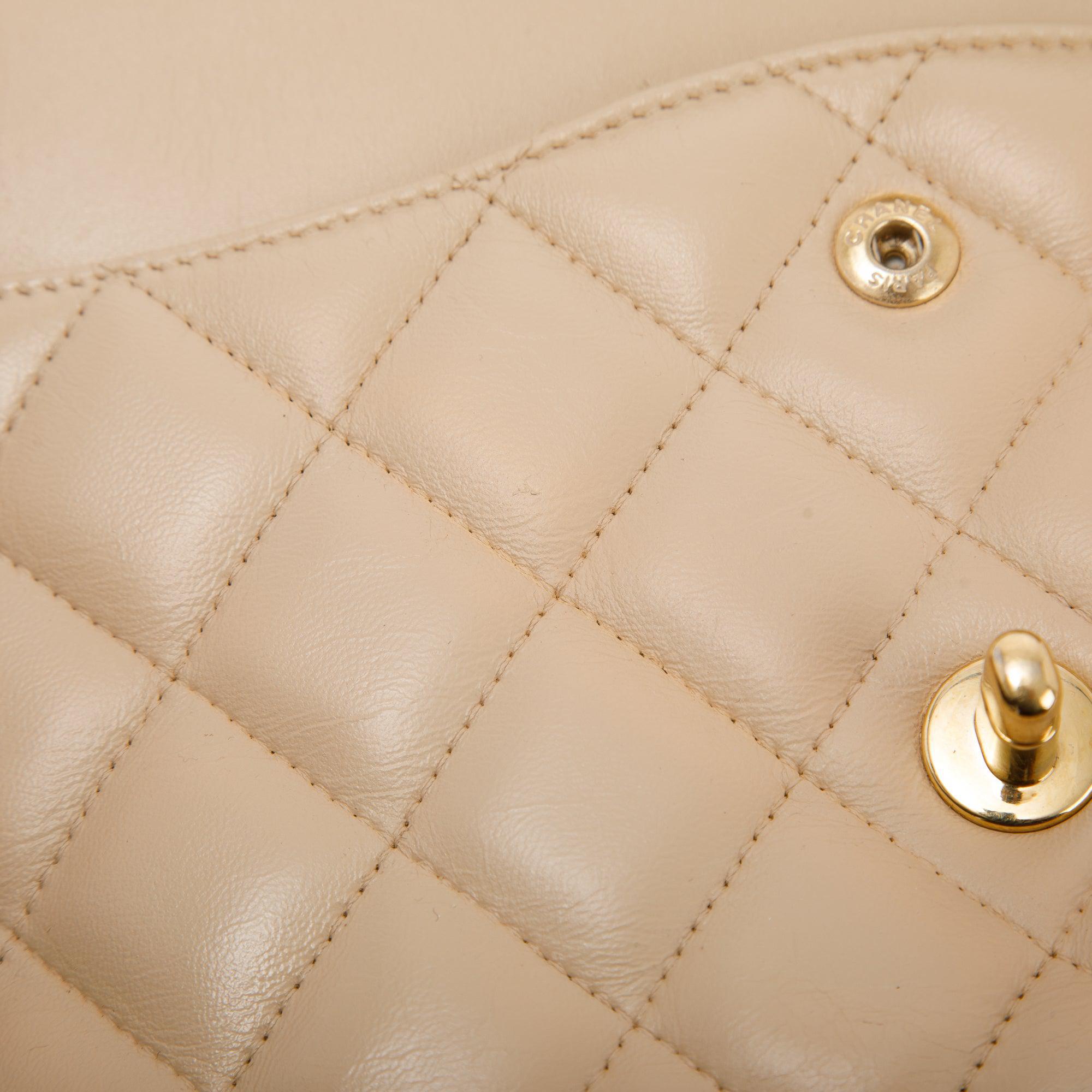 Chanel Beige Lambskin Classic Jumbo Double Flap Bag