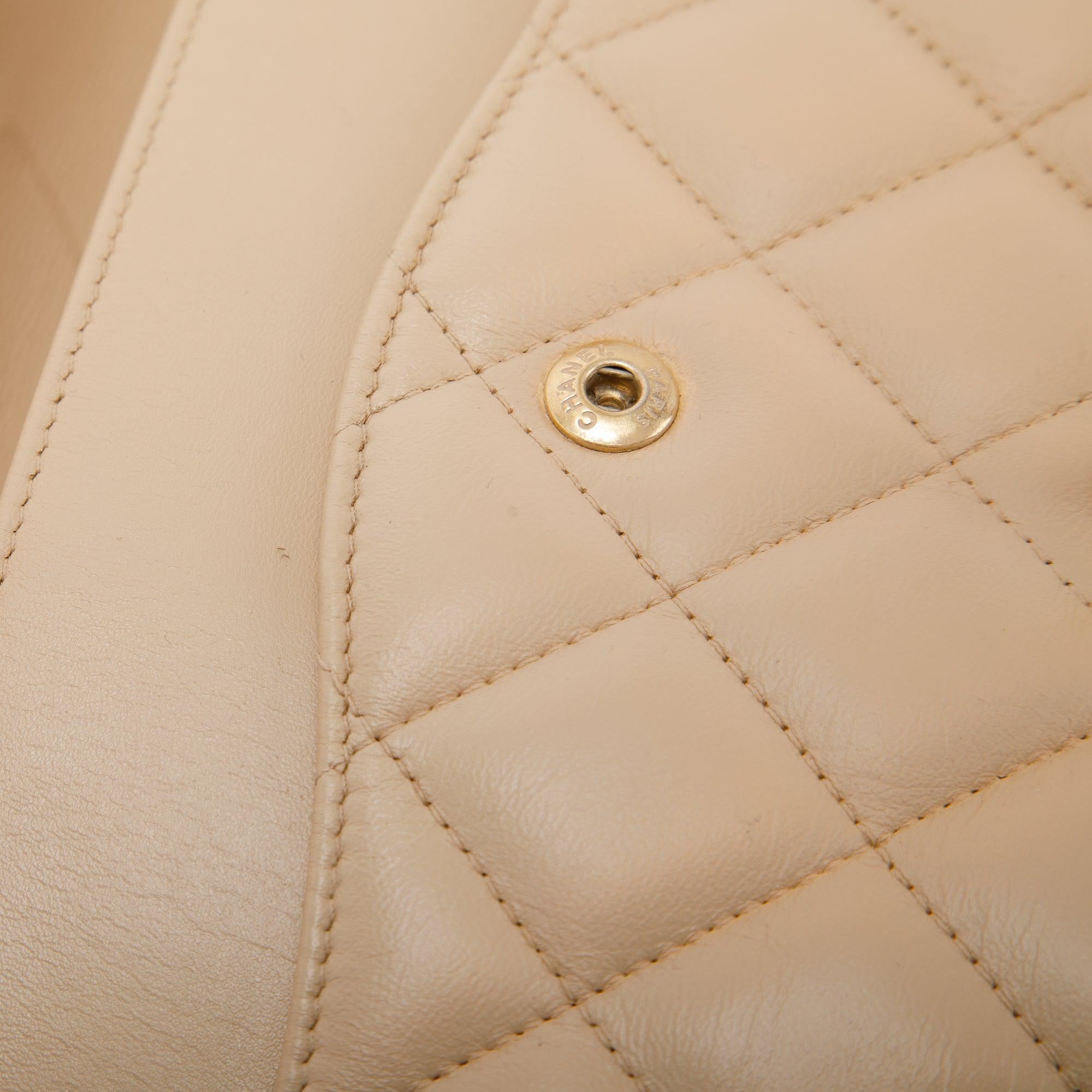 Chanel Beige Lambskin Classic Jumbo Double Flap Bag
