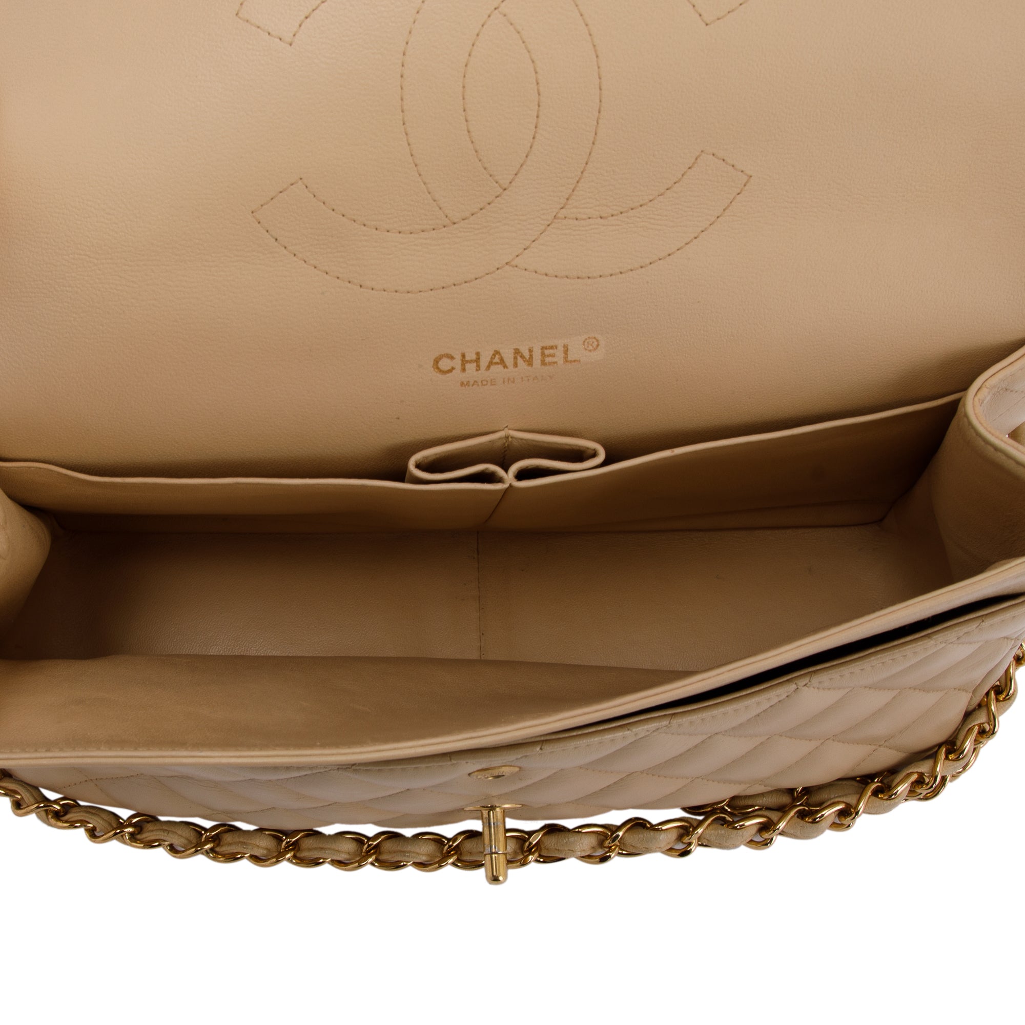Chanel Beige Lambskin Classic Jumbo Double Flap Bag