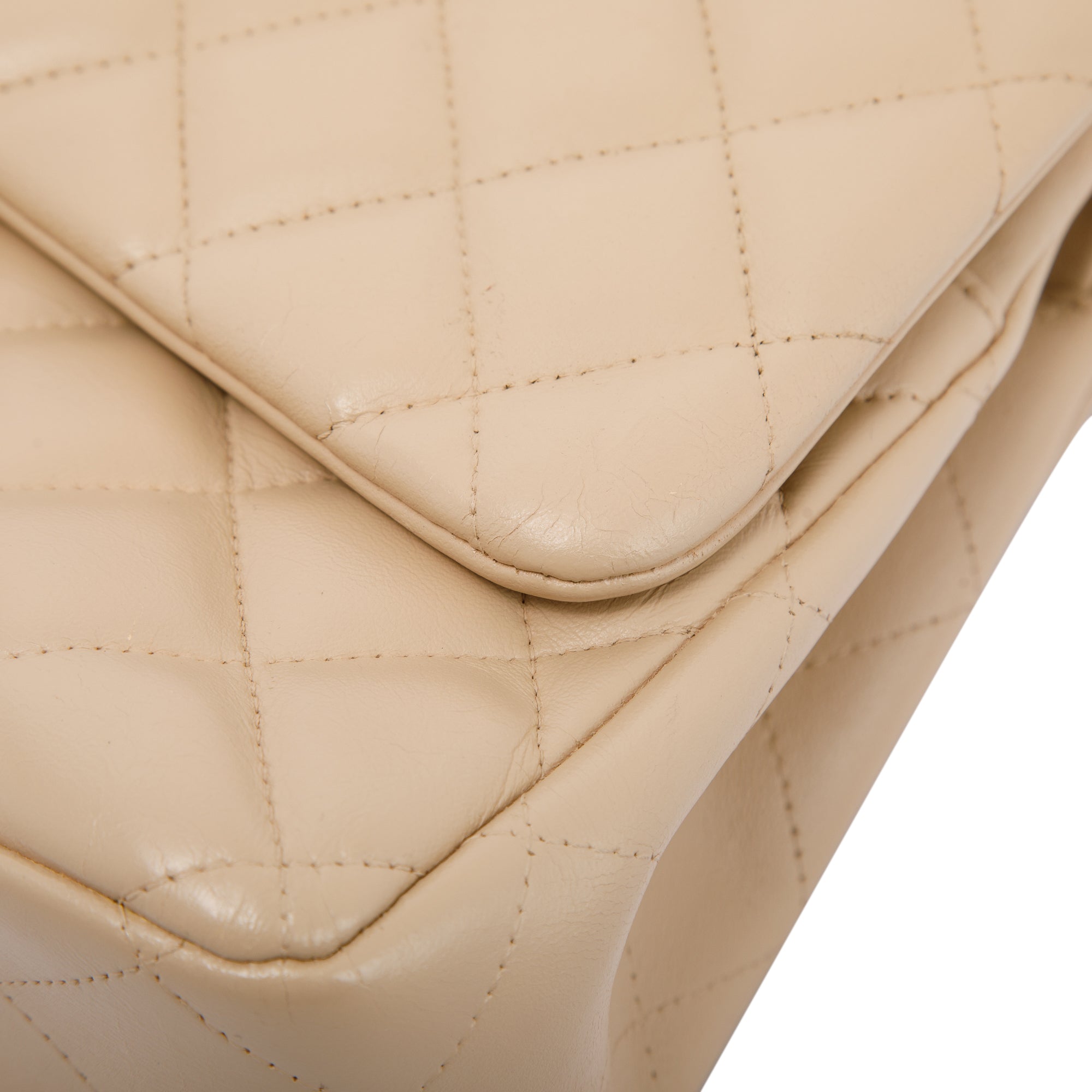 Chanel Beige Lambskin Classic Jumbo Double Flap Bag