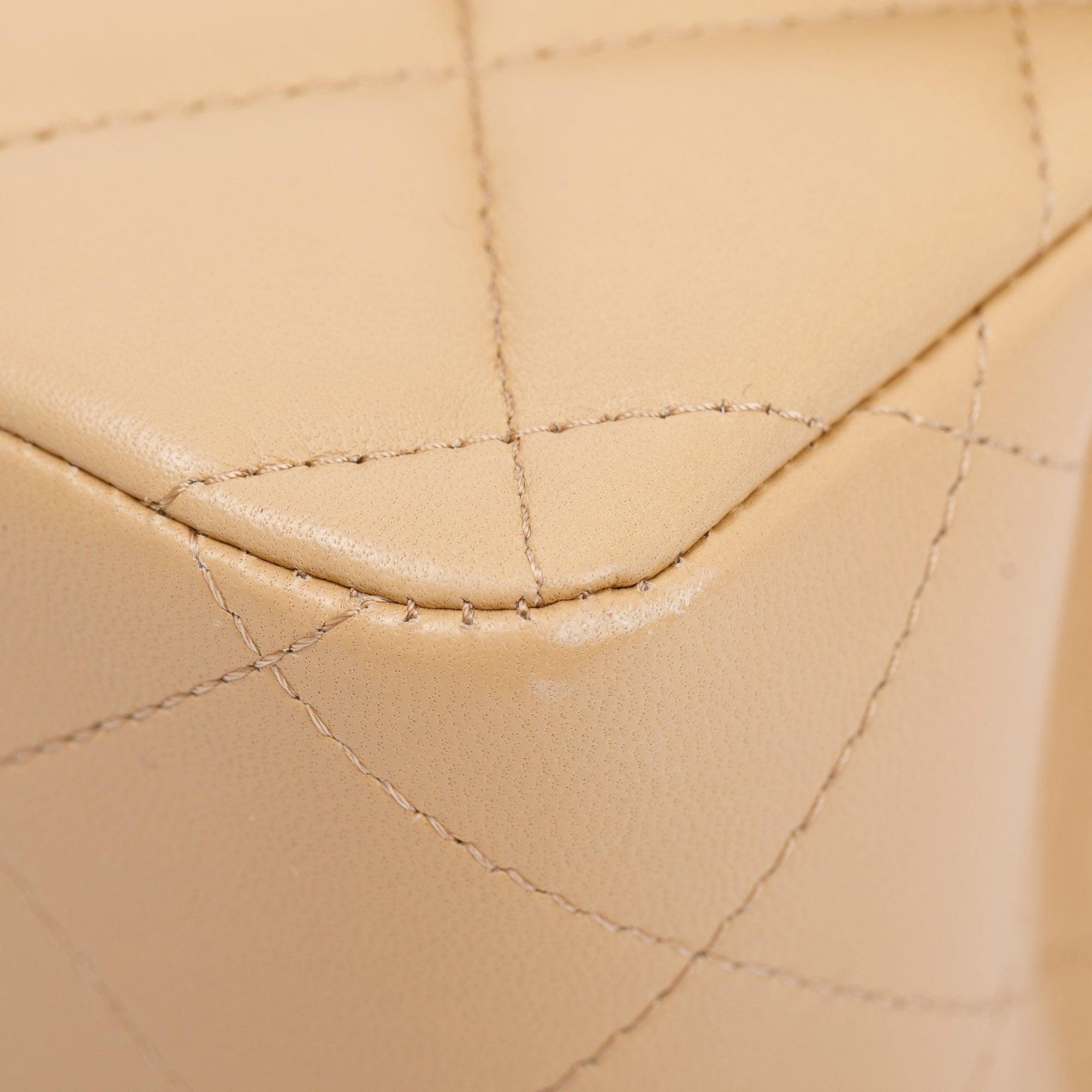 Chanel Beige Lambskin Classic Jumbo Double Flap Bag