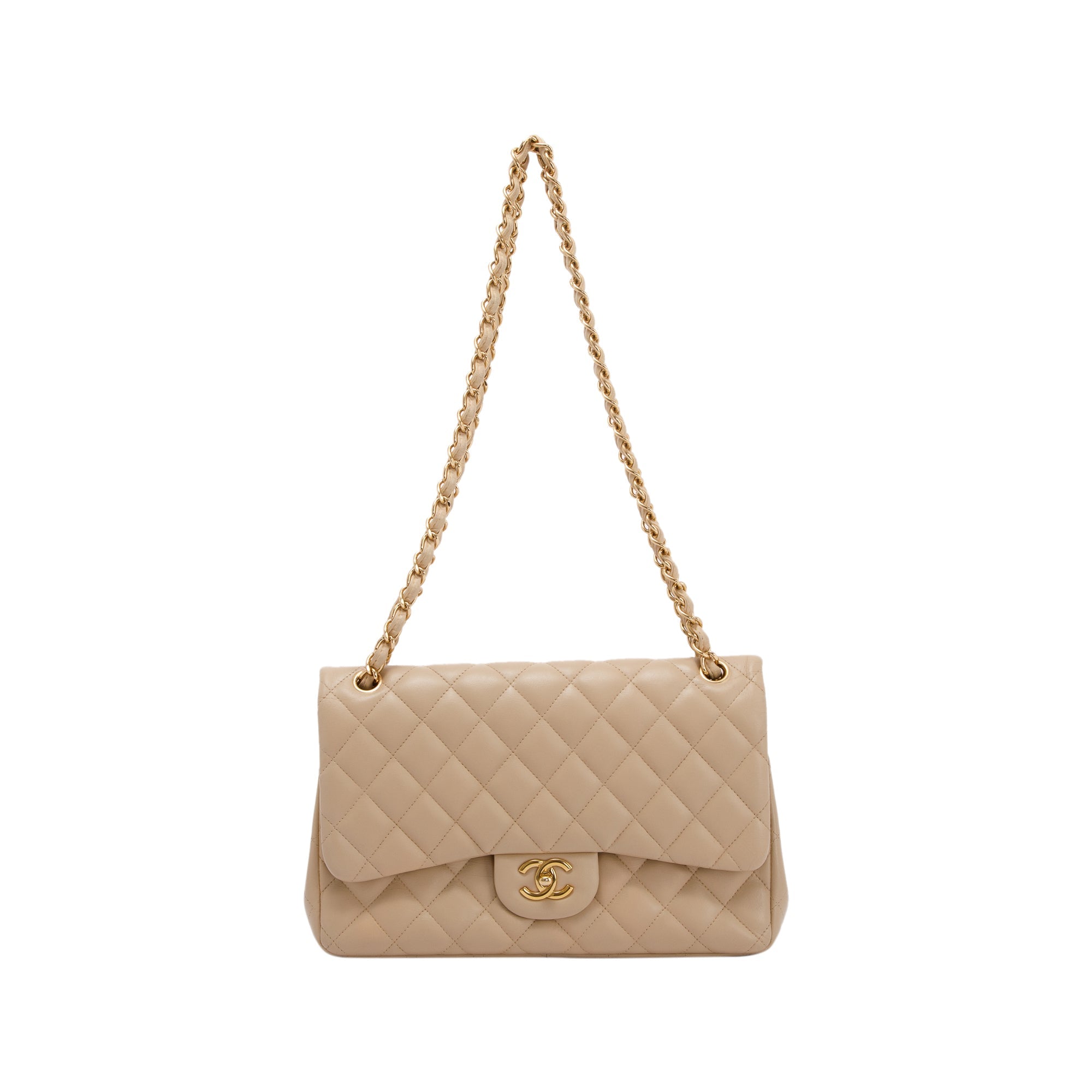 Chanel Beige Lambskin Classic Jumbo Double Flap Bag