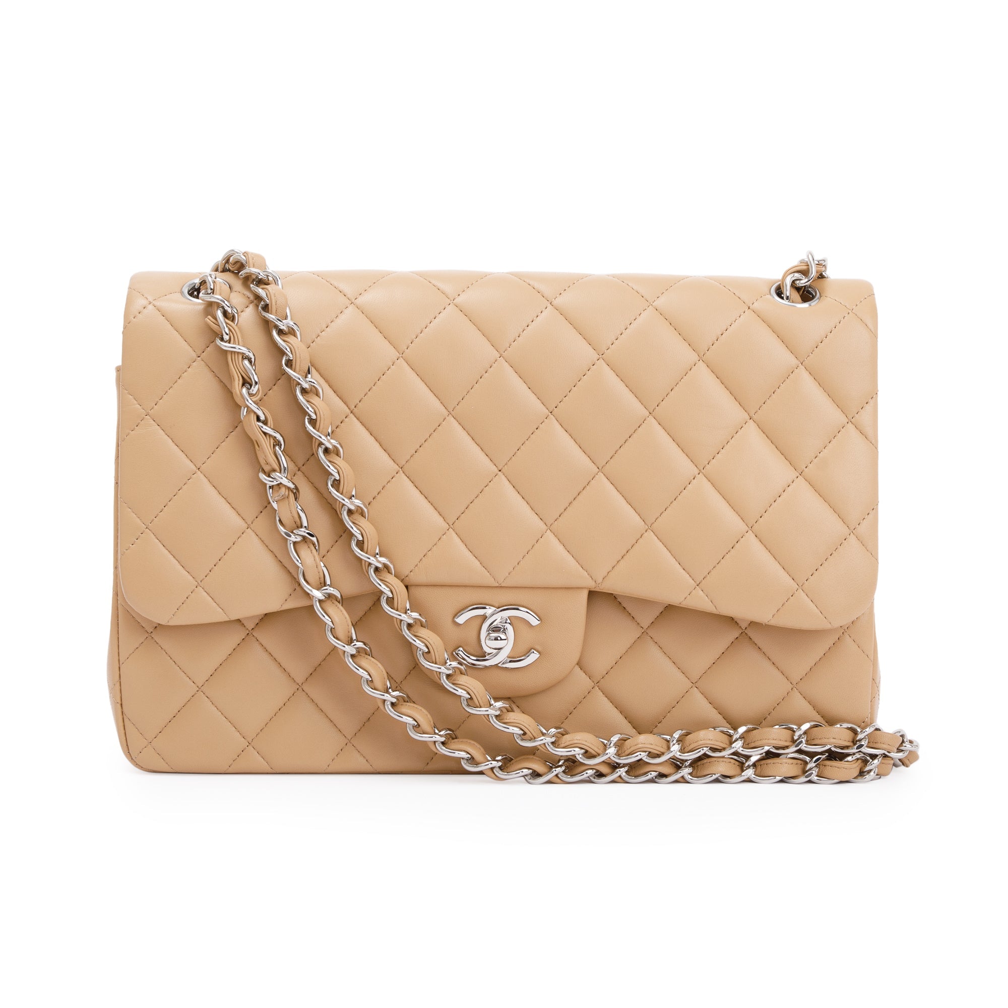 Chanel Beige Lambskin Classic Jumbo Double Flap Bag
