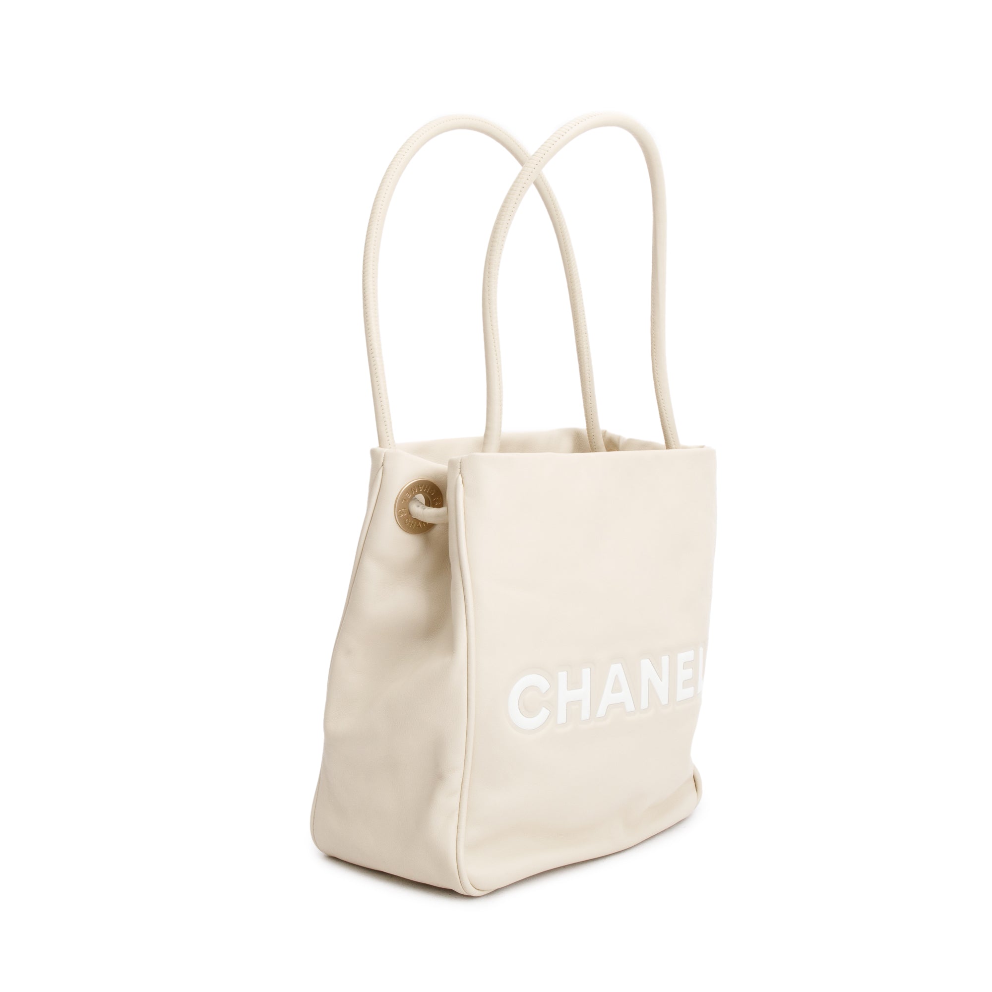 Chanel Beige Lambskin Leather Camellia Tote Bag