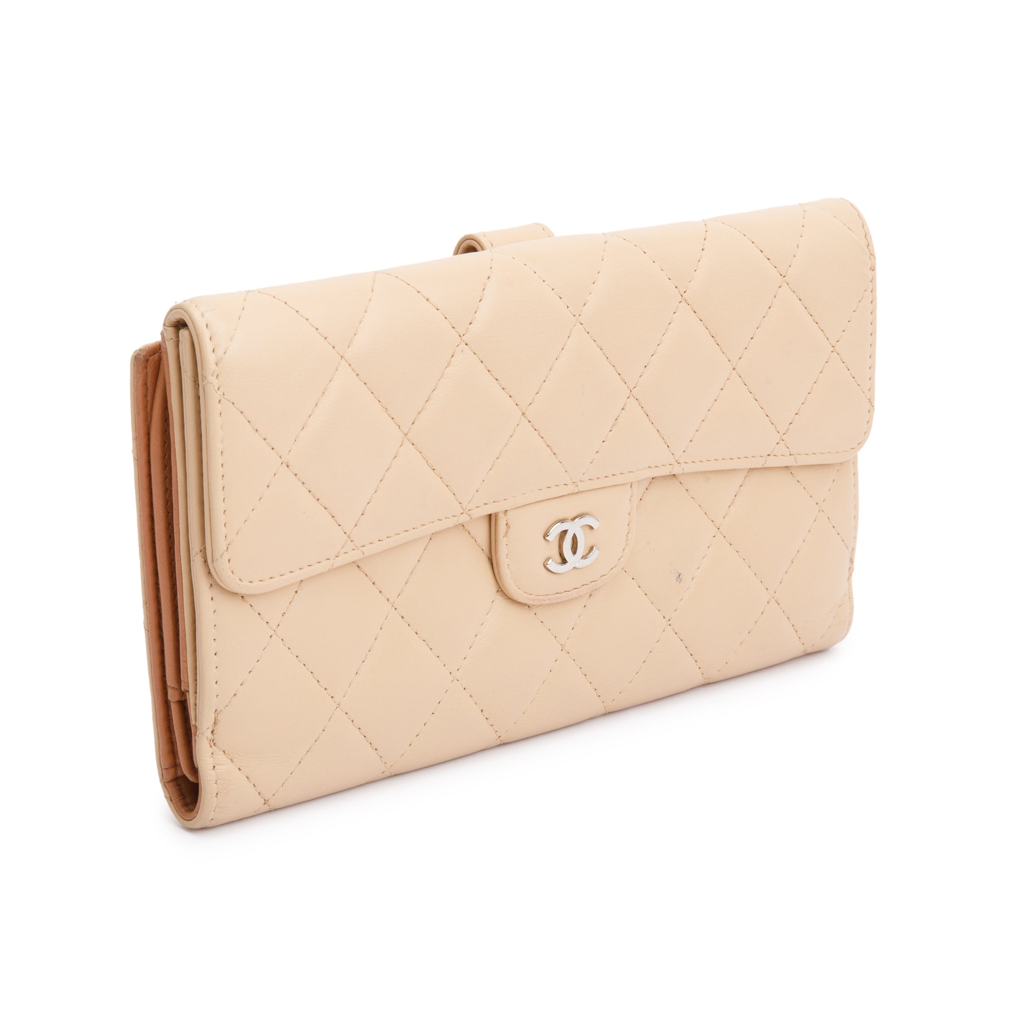 Chanel Beige Lambskin Leather Continental Flap Wallet