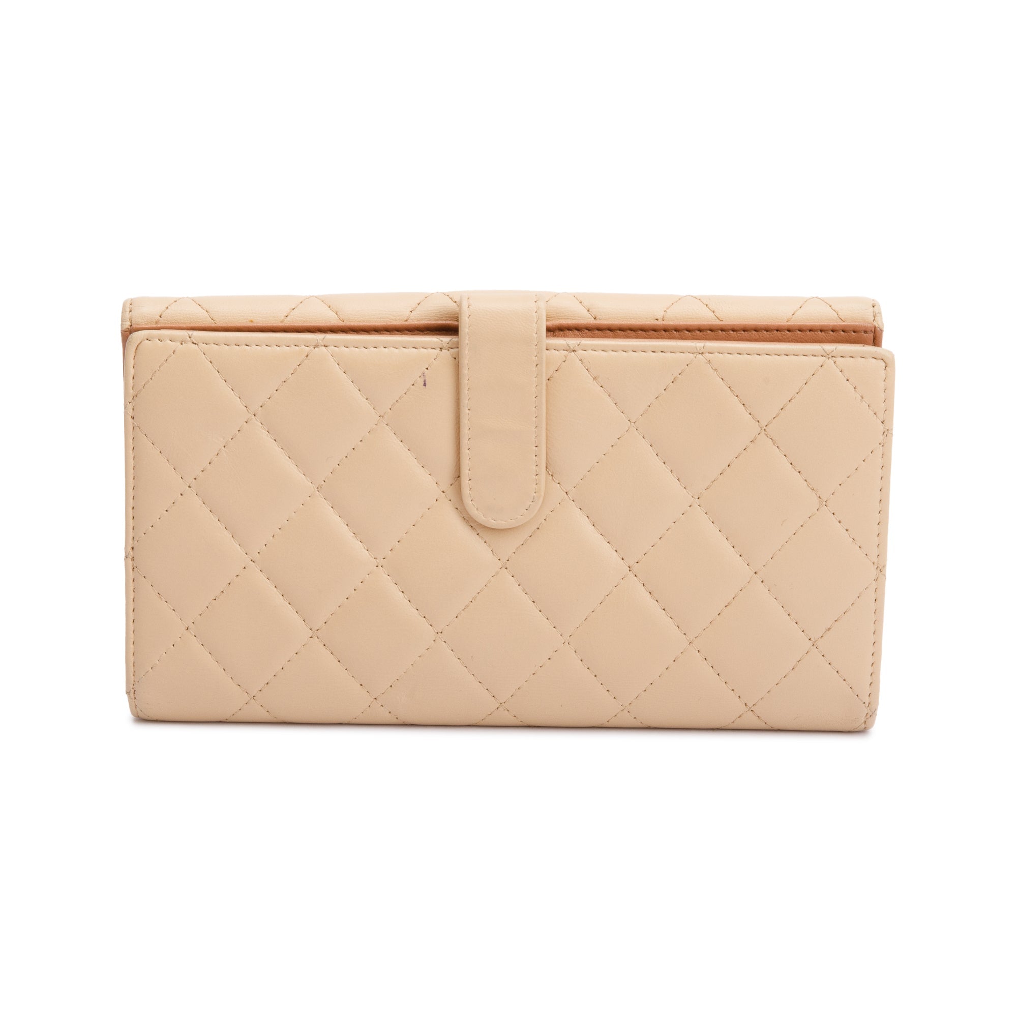 Chanel Beige Lambskin Leather Continental Flap Wallet