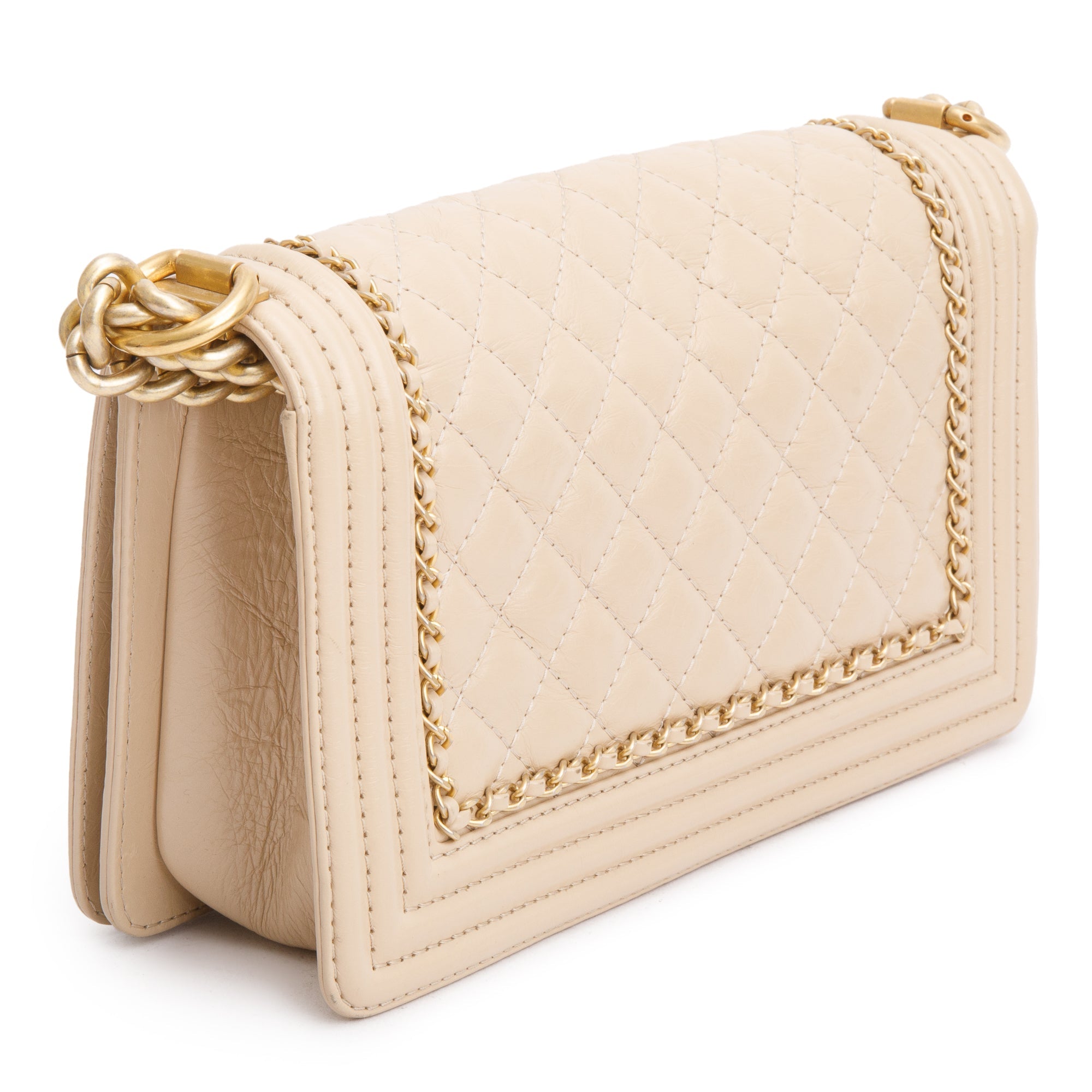 Chanel Beige Quilted Aged Calfskin Leather Medium Jacket Boy Bag w/ Authenticity Card