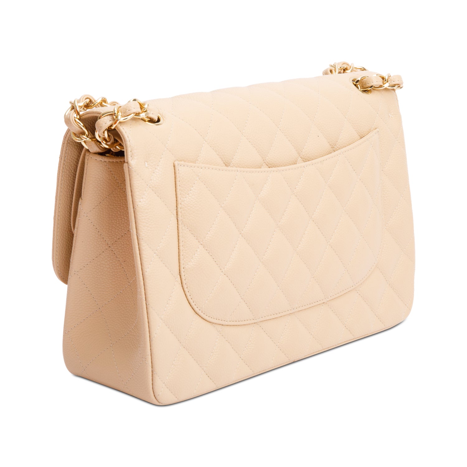 Chanel Beige Quilted Caviar Leather Classic Jumbo Double Flap Bag w/ Authenticity Card