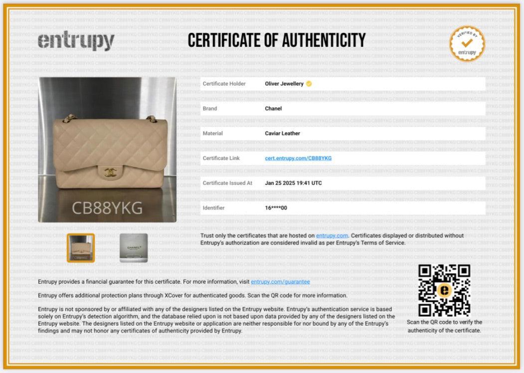 Chanel Beige Quilted Caviar Leather Classic Jumbo Double Flap Bag w/ Box & Authenticity Card