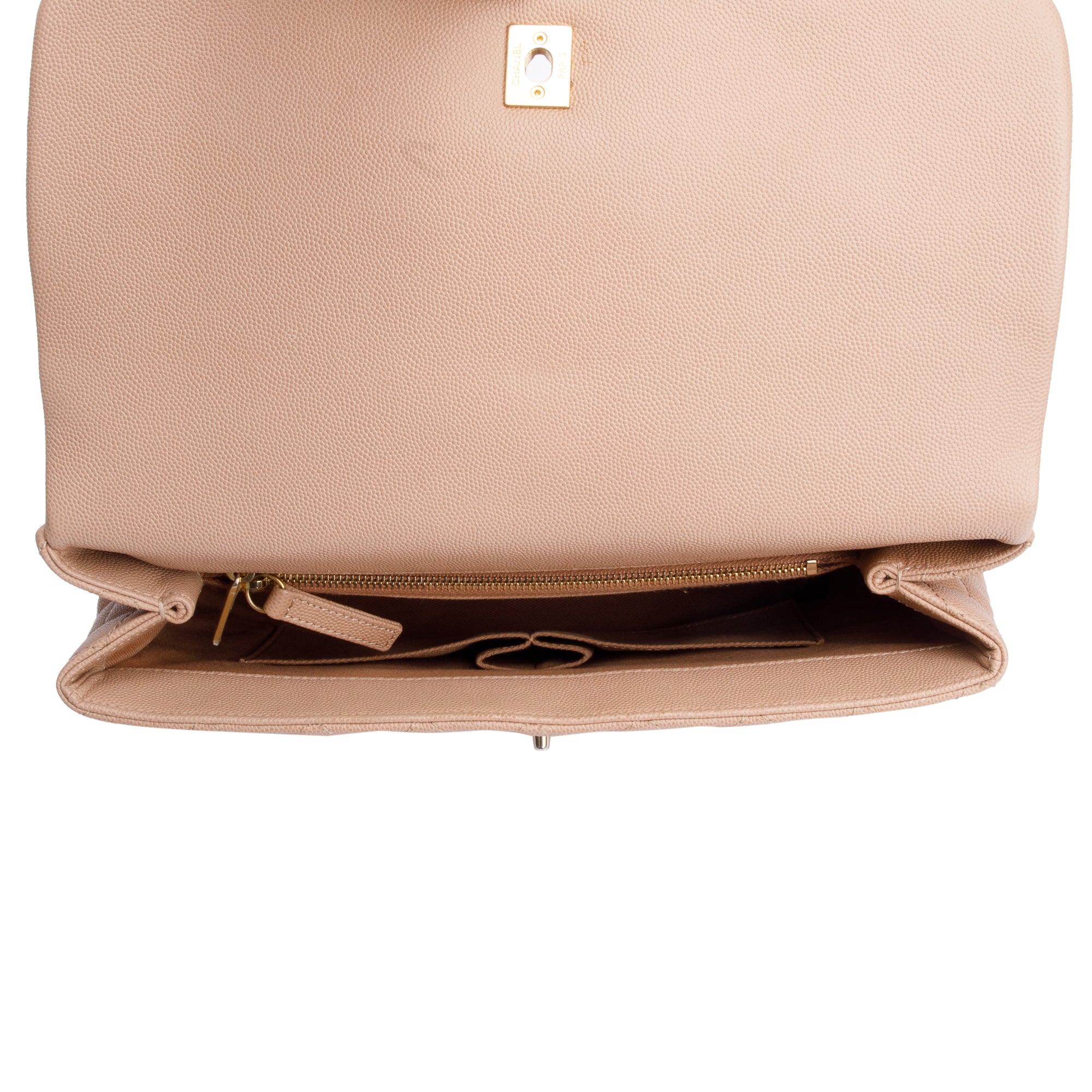 Chanel Beige Quilted Caviar Leather Large Coco Handle Bag w/ Strap & Authenticity Card