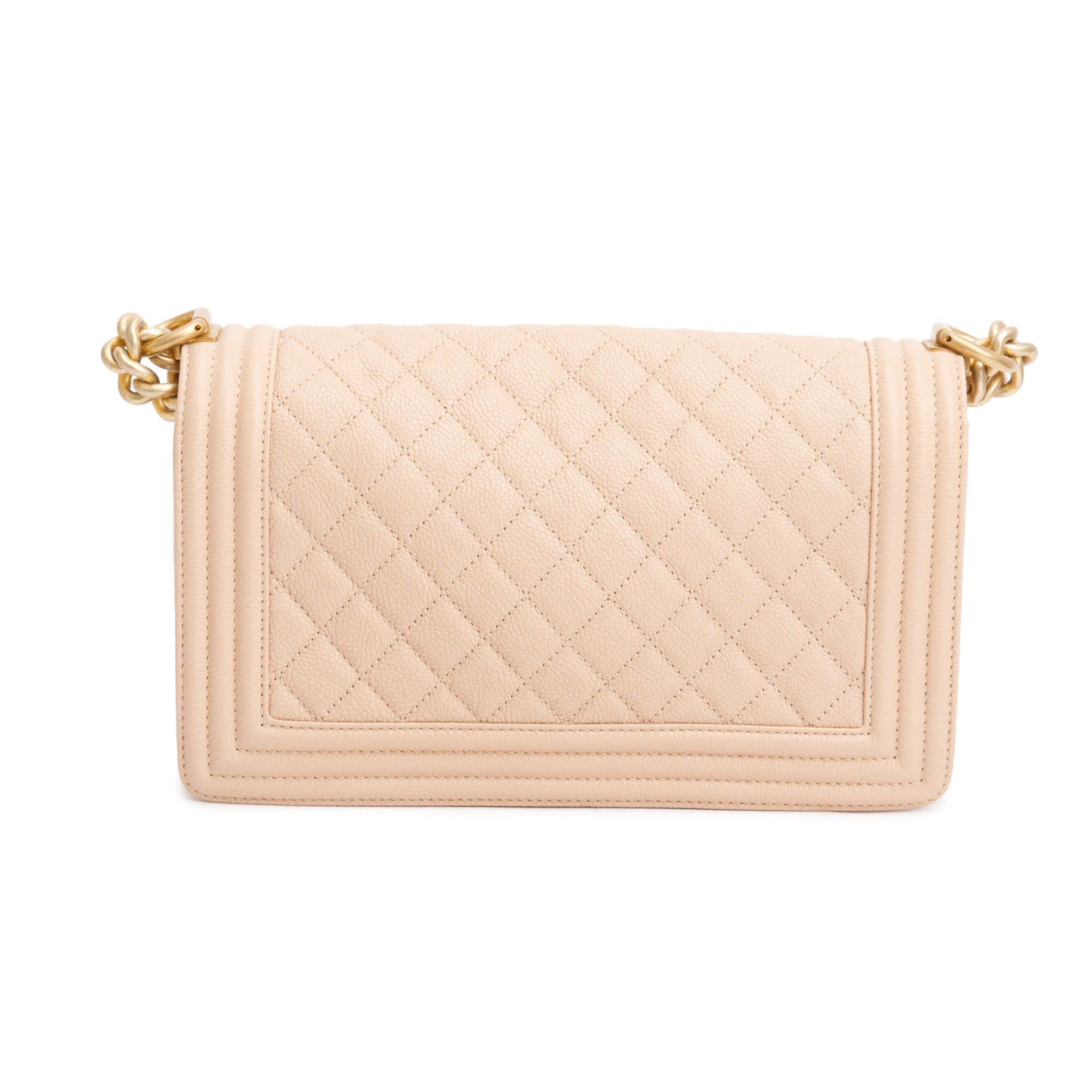 Chanel Beige Quilted Caviar Leather Medium Boy Bag