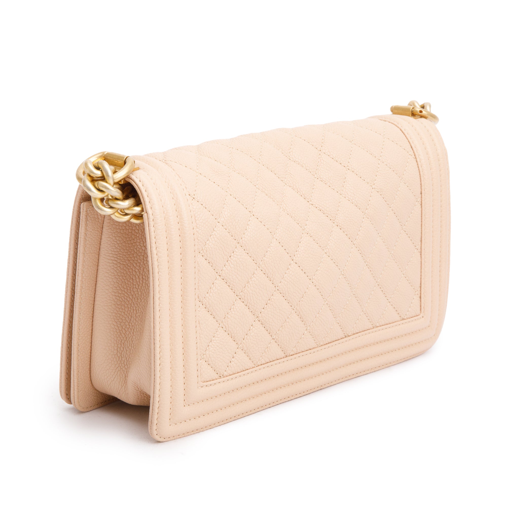Chanel Beige Quilted Caviar Leather Medium Boy Bag