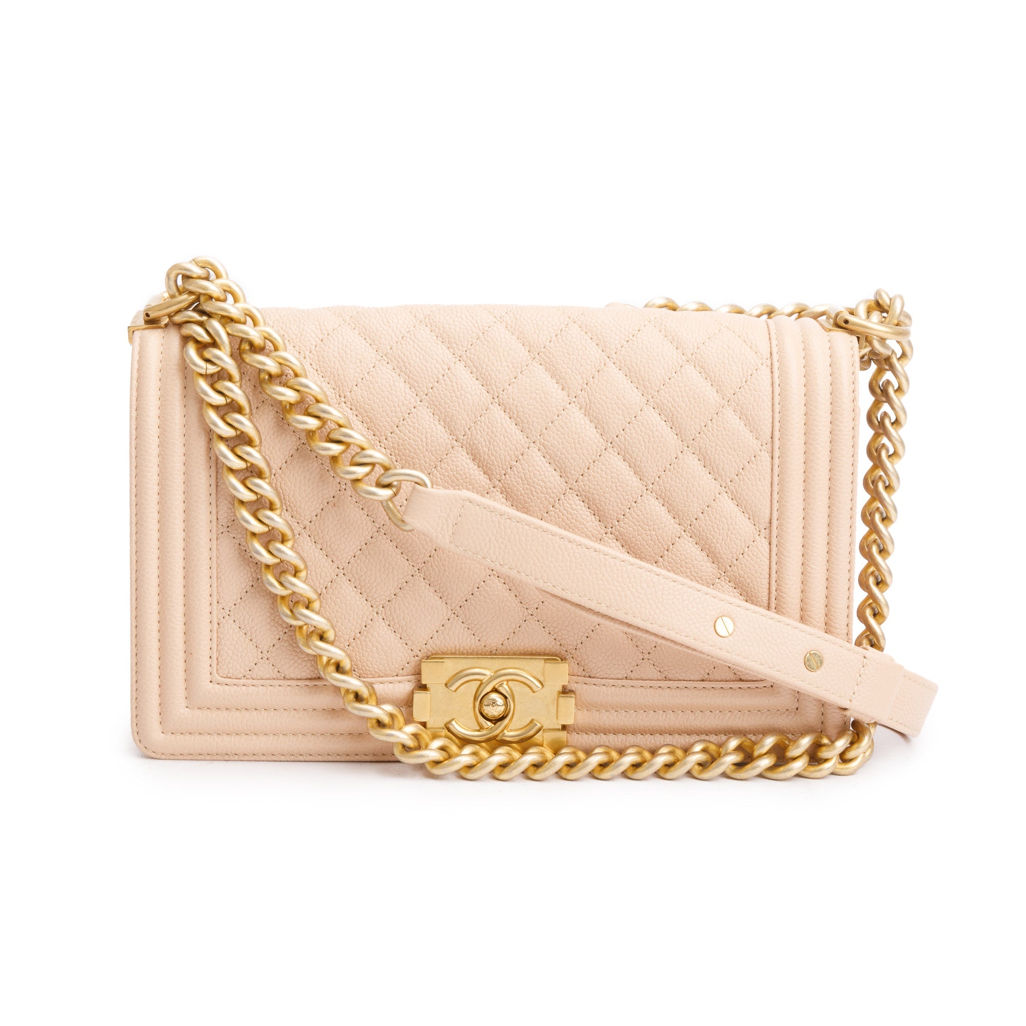 Chanel Beige Quilted Caviar Leather Medium Boy Bag