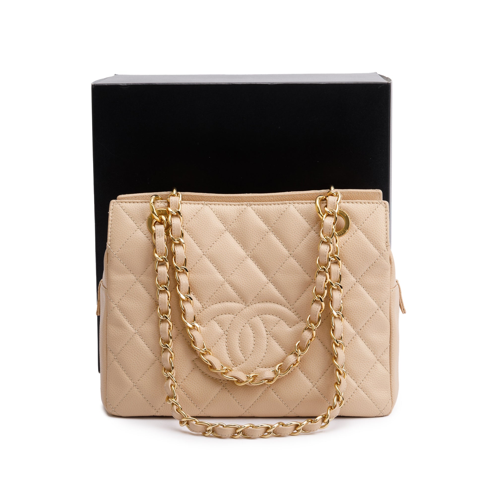 Chanel Beige Quilted Caviar Leather Petit Timeless Tote w/ Box & Authenticity Card