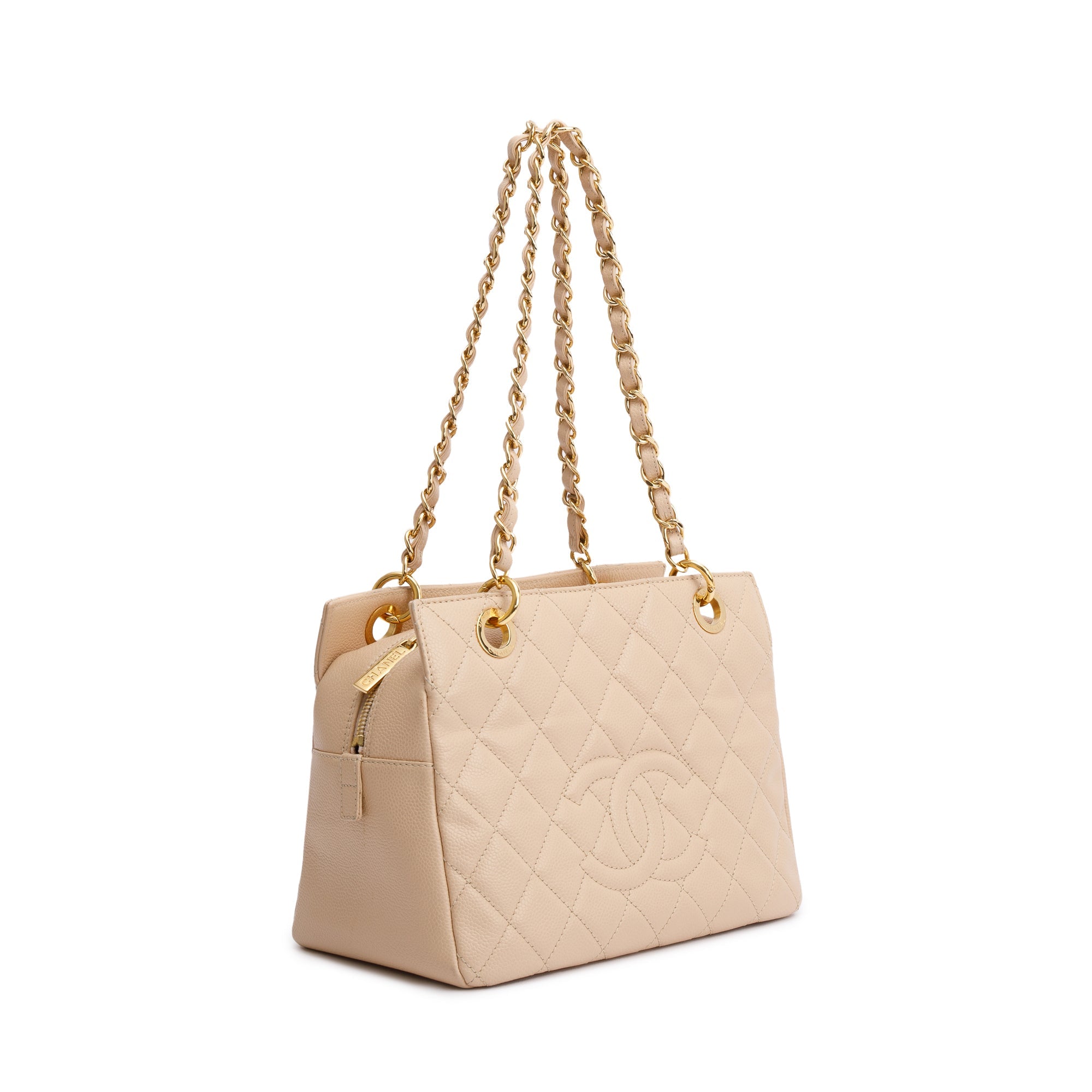 Chanel Beige Quilted Caviar Leather Petit Timeless Tote w/ Box & Authenticity Card