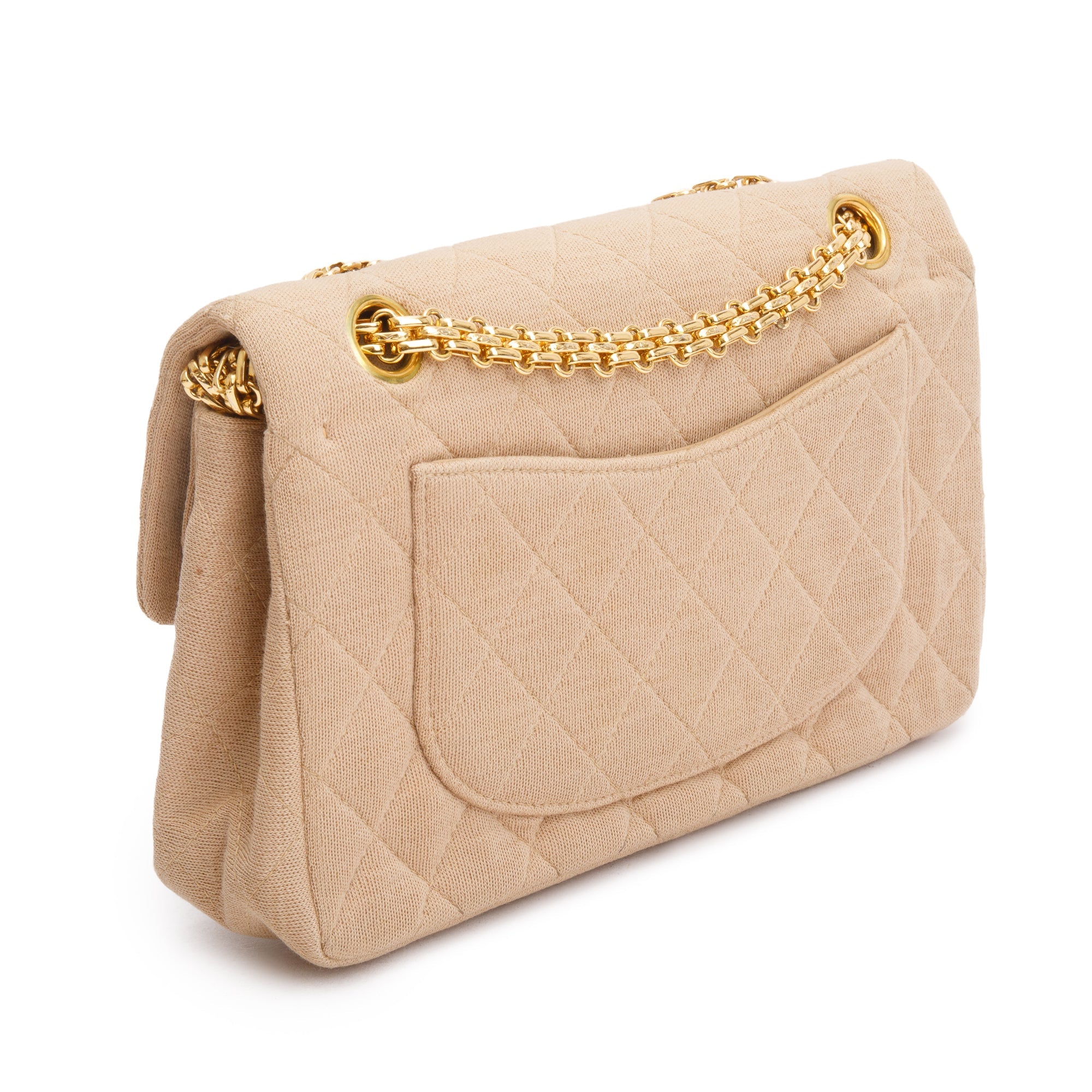 Chanel Beige Quilted Jersey Classic Medium Double Flap Bag