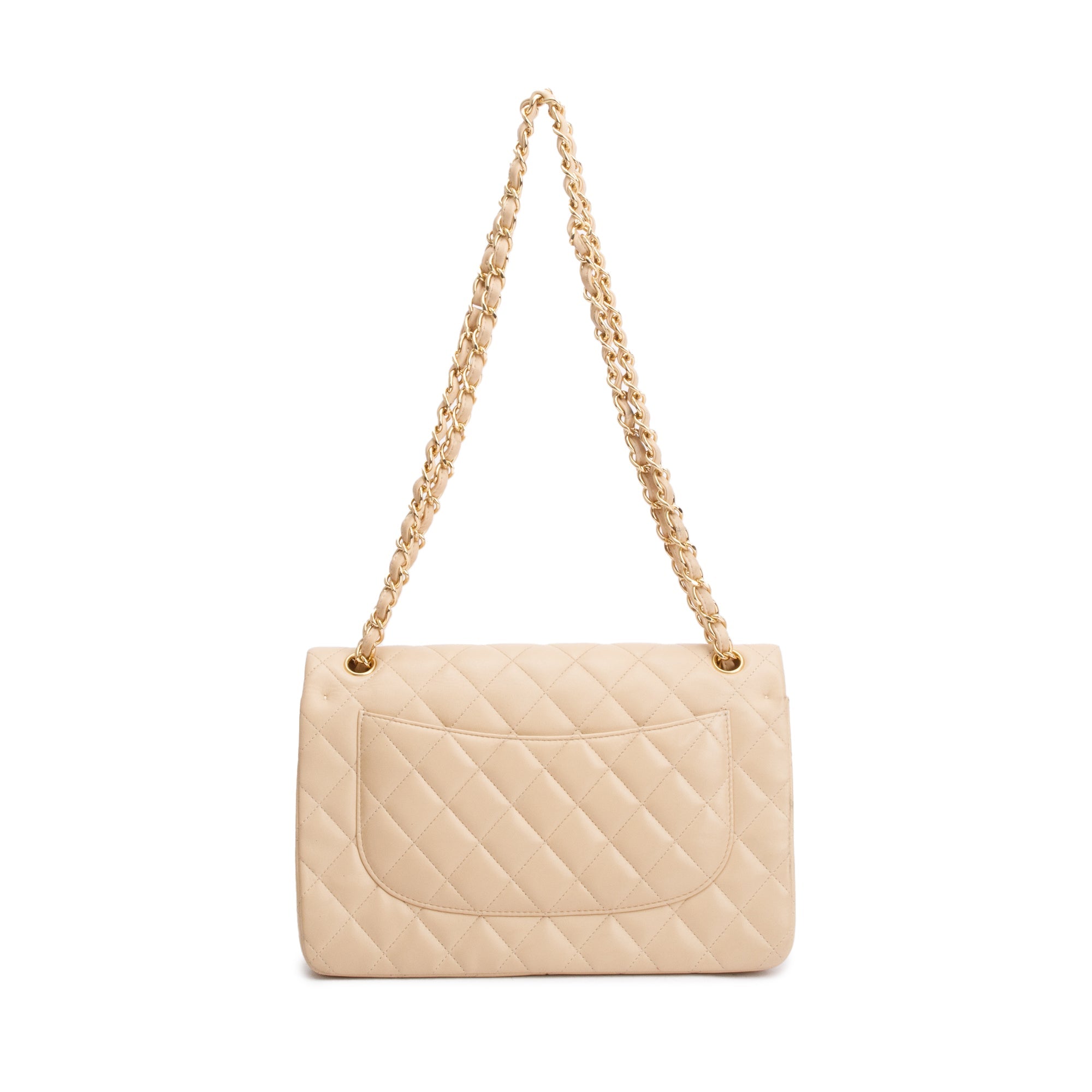 Chanel Beige Quilted Lambskin Leather Classic Jumbo Double Flap Bag w/ Authenticity Card